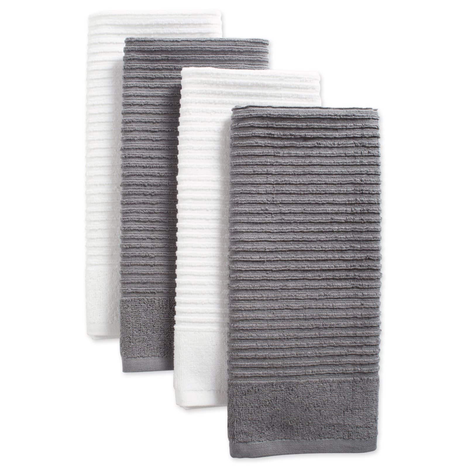 DII® Gray & White Ribbed Terry Dishtowel Set