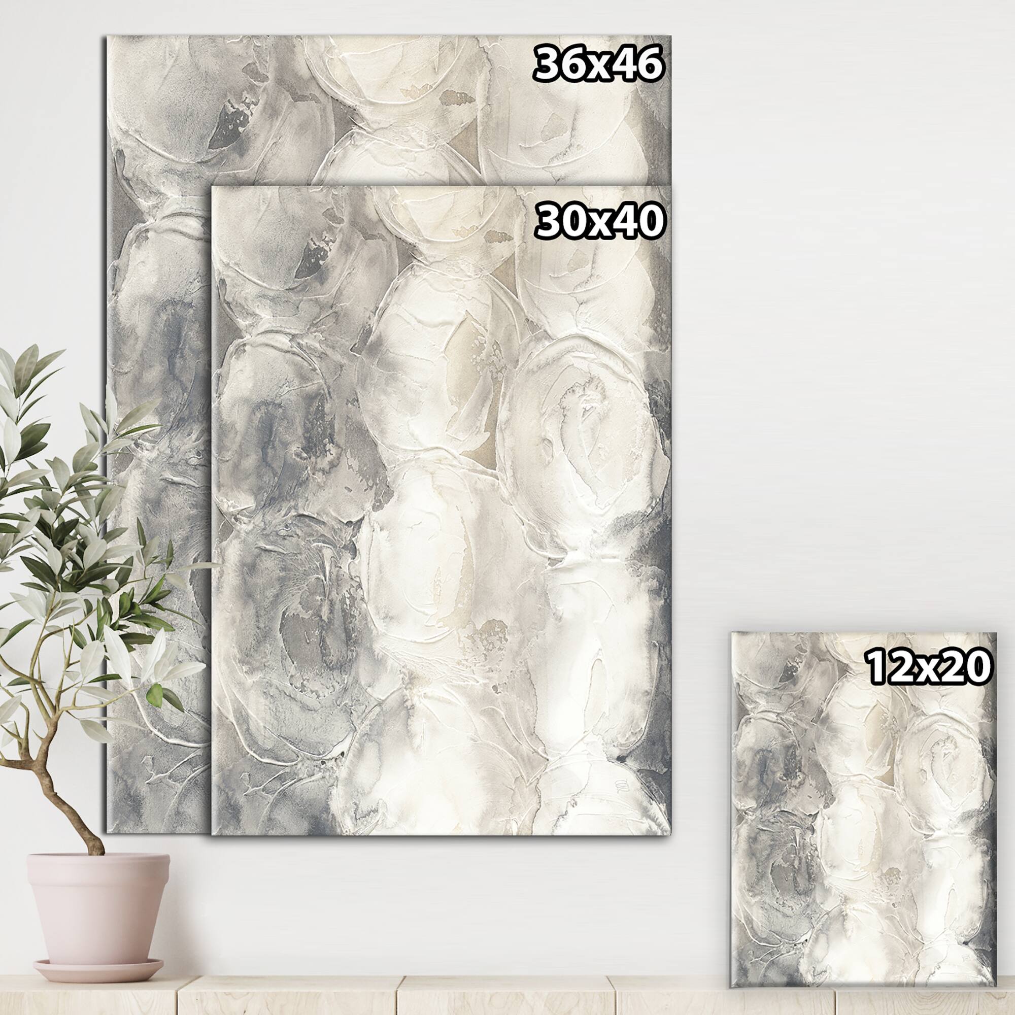 Designart - Gray Circles I - Modern &#x26; Contemporary Premium Canvas Wall Art