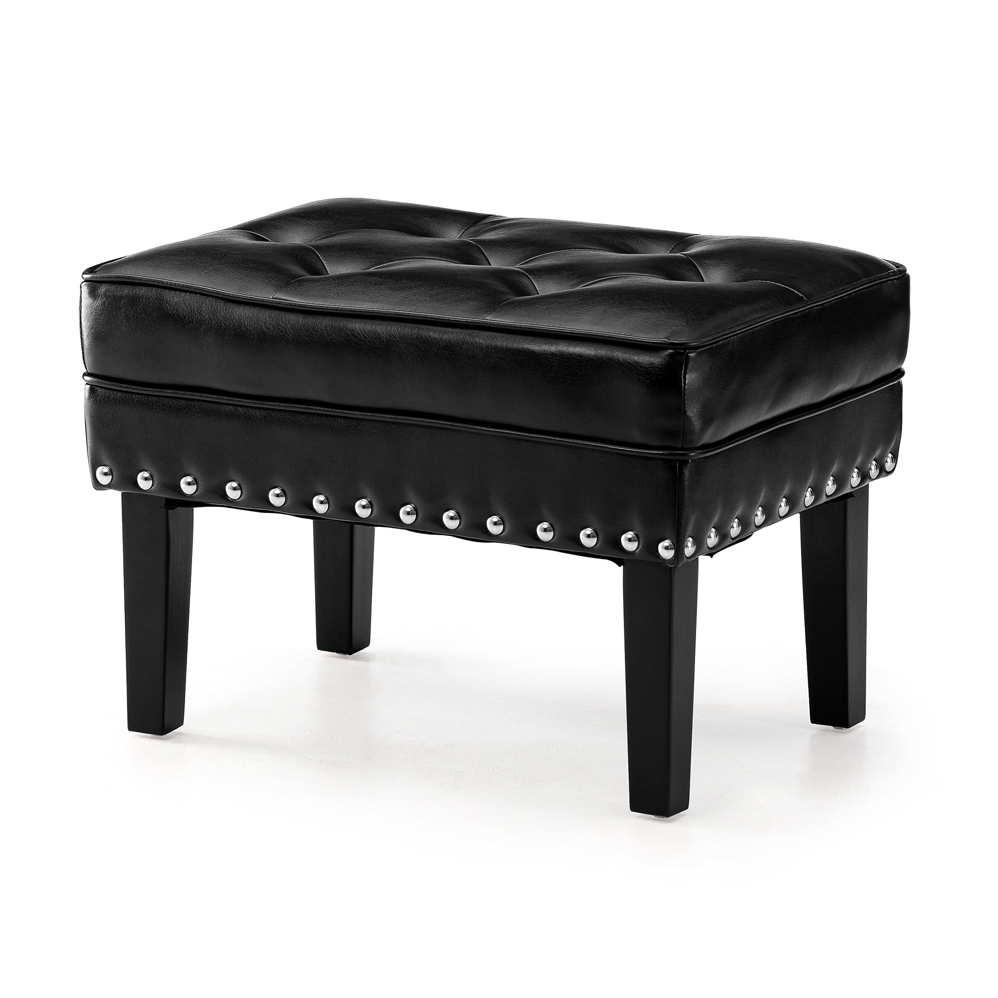 Glitzhome® Mid-Century Modern Leatherette Button-Tufted Accent Stool