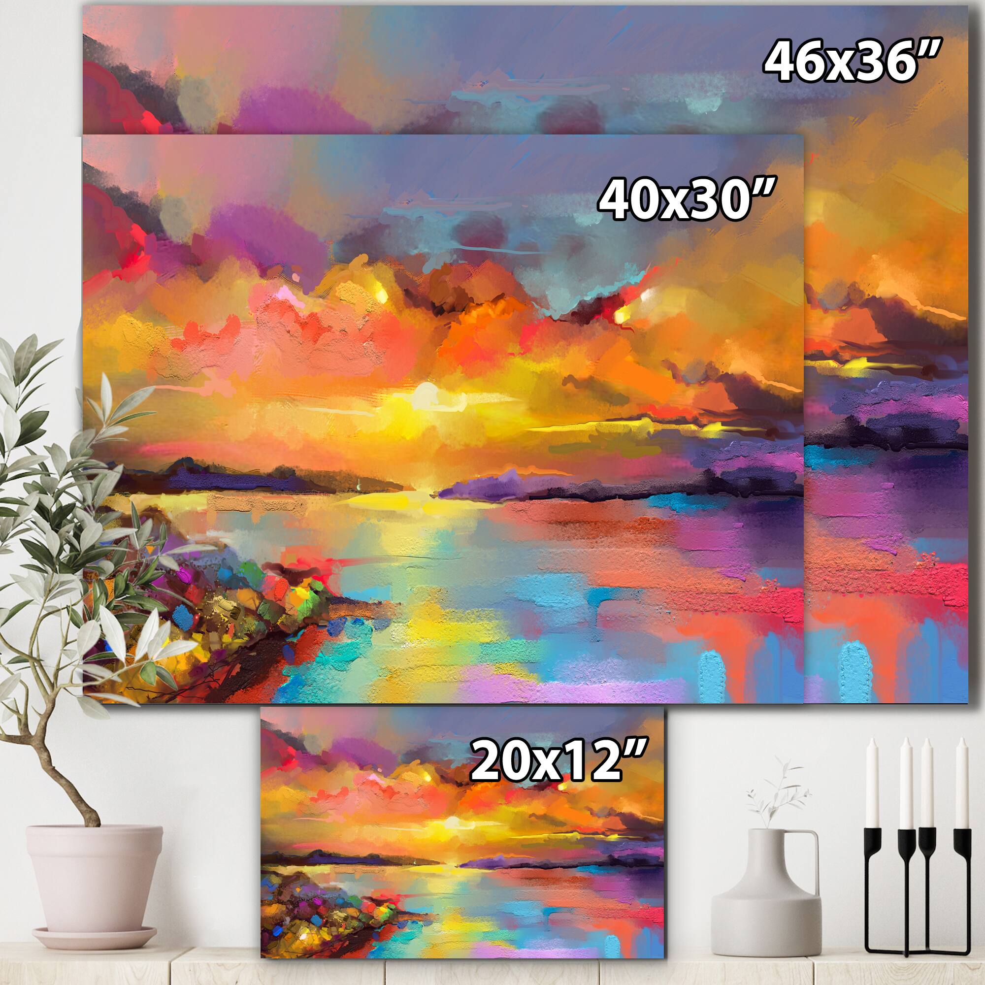 Designart - Sunset Painting With Colorful Reflections I - Modern &#x26; Contemporary Canvas Wall Art Print