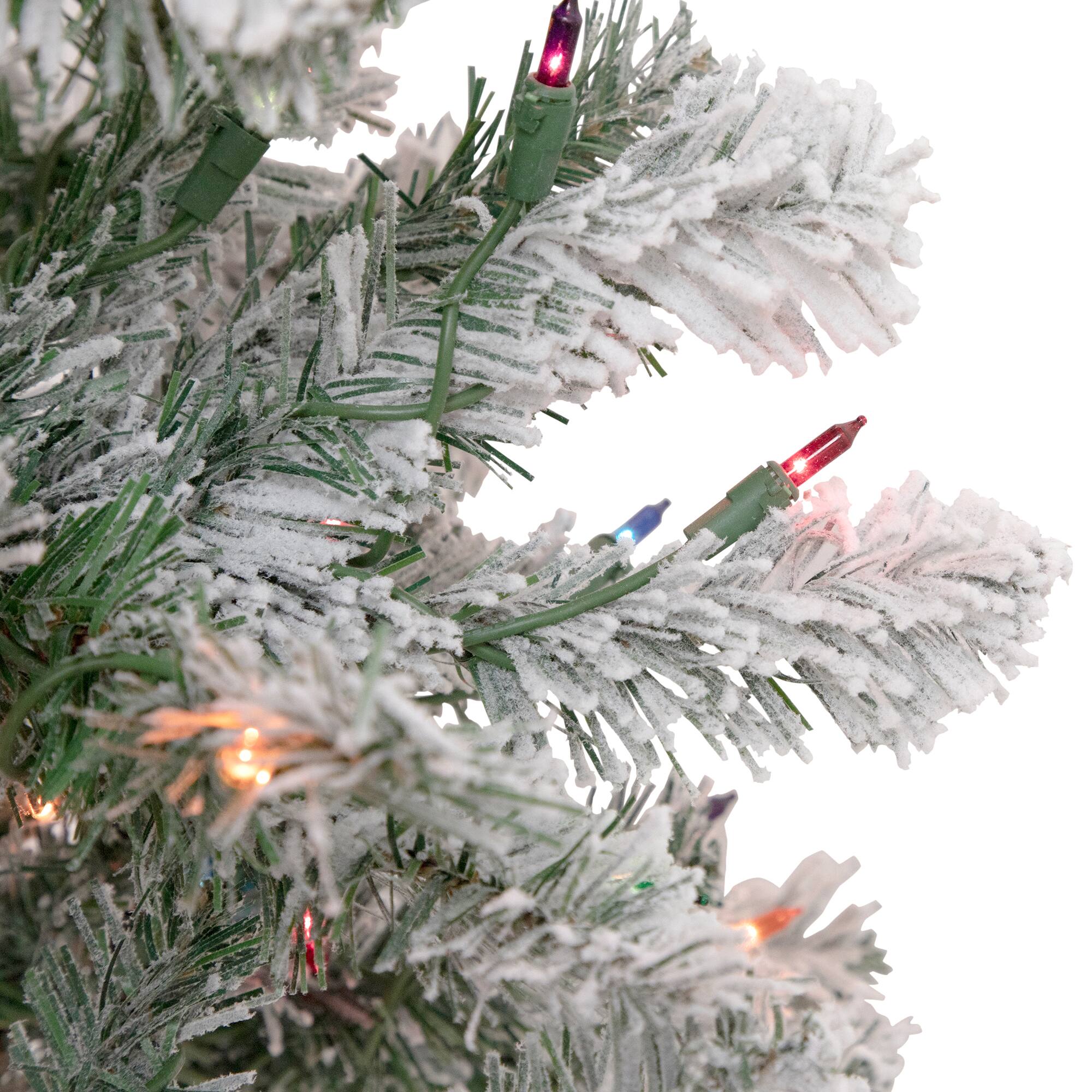 6.5ft. Pre-Lit Flocked Madison Pine Artificial Christmas Tree, Multicolor Lights