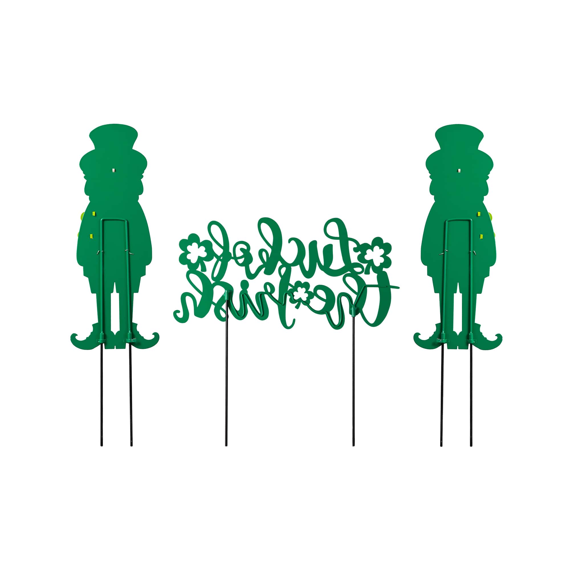 Glitzhome&#xAE; 26&#x22; St. Patrick&#x27;s Metal Leprechaun &#x26; Luck of the Irish Yard Stake Set