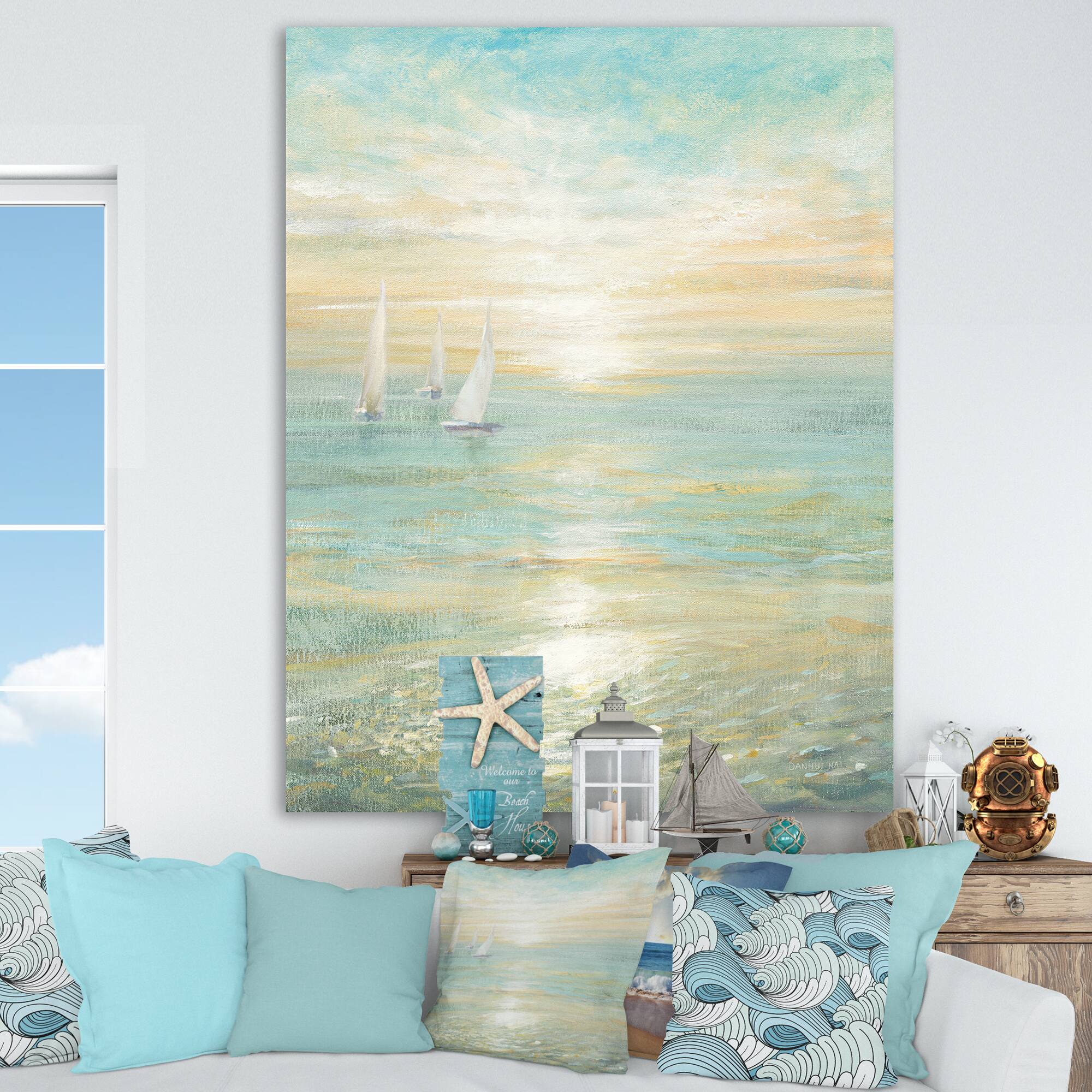 Designart - Sunrise Boat I - Nautical & Coastal Premium Canvas Wall Art