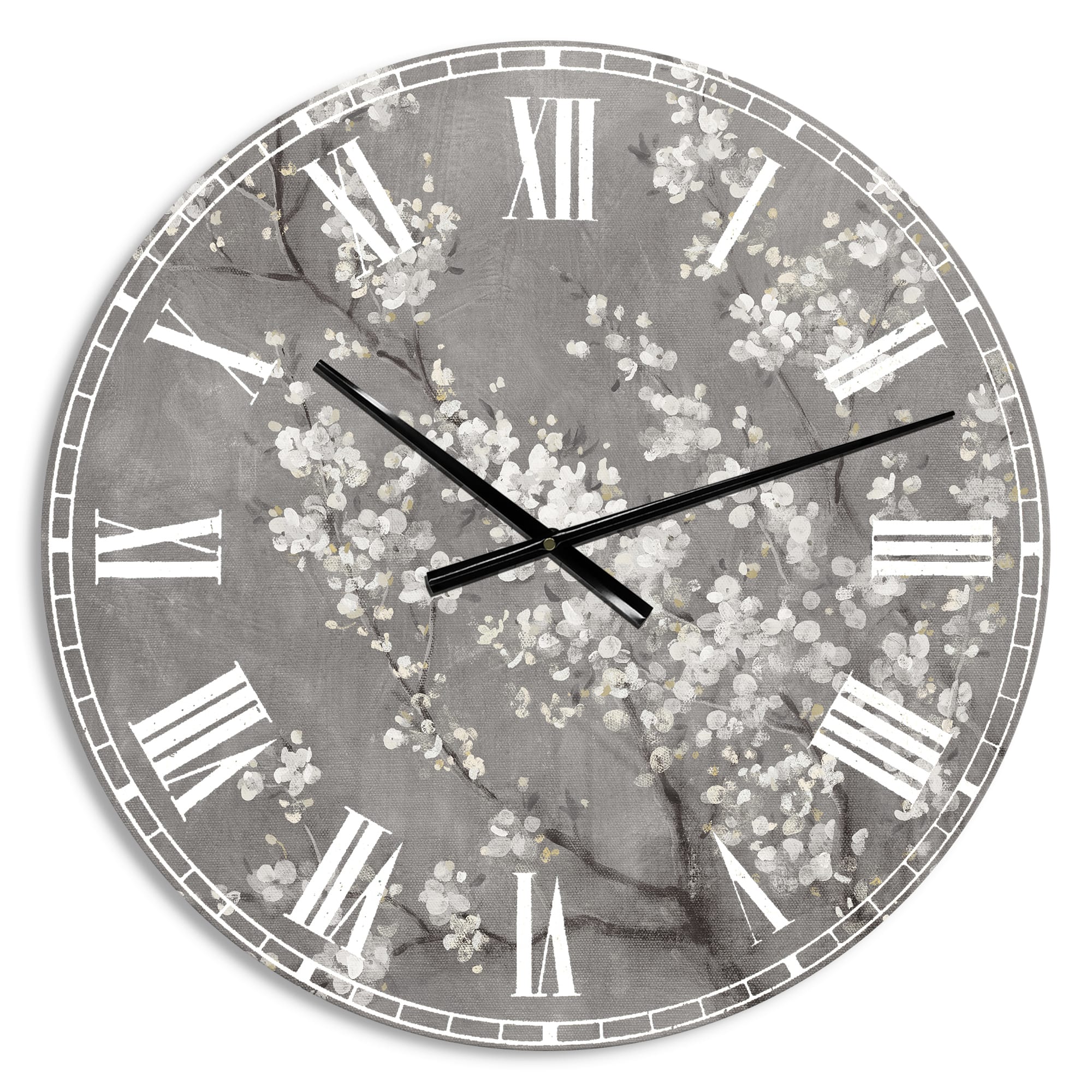 Designart 'White Cherry Blossoms Ii Traditional Wall Clock