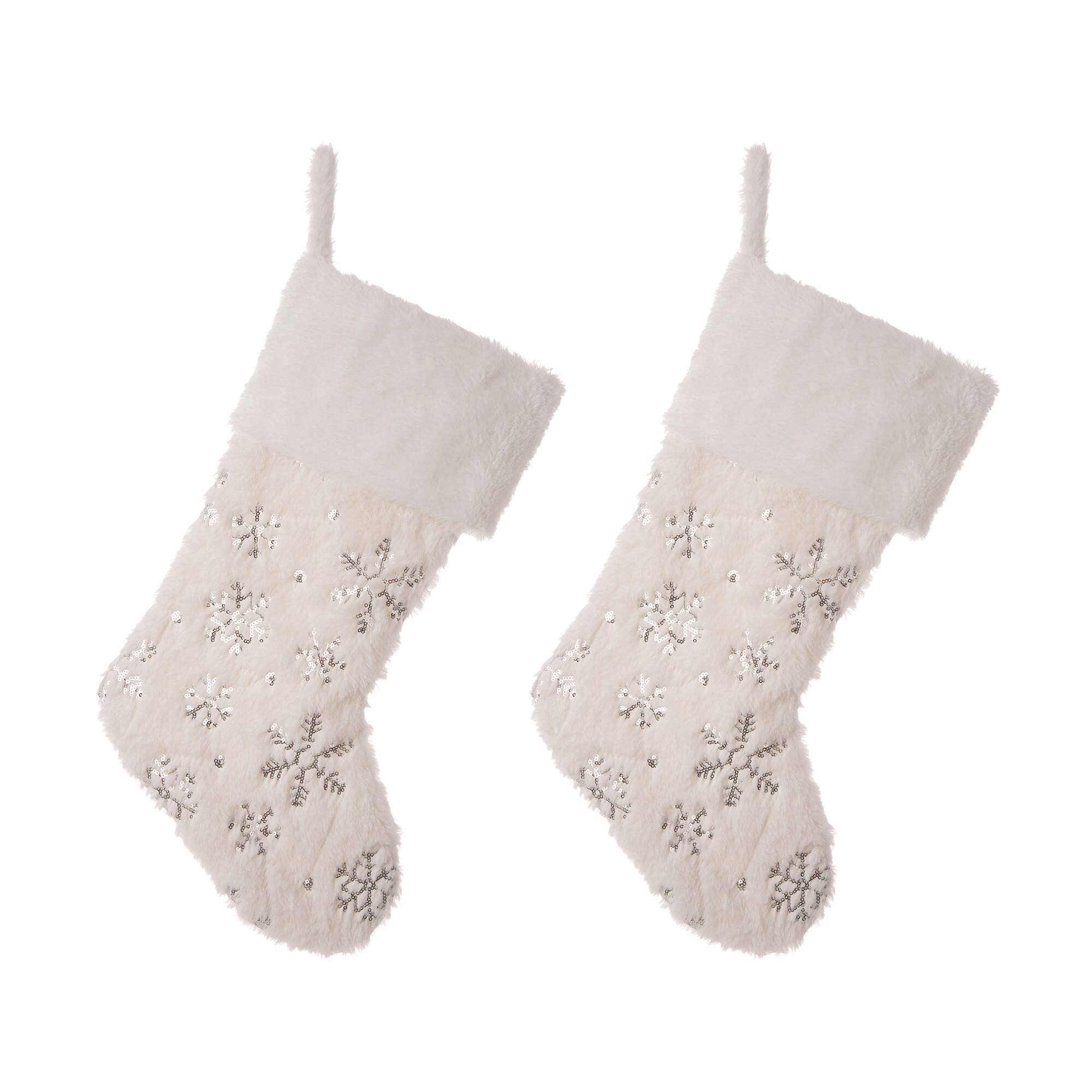 Glitzhome&#xAE; 21&#x22; White Plush with Snowflake Christmas Stocking, 2ct.