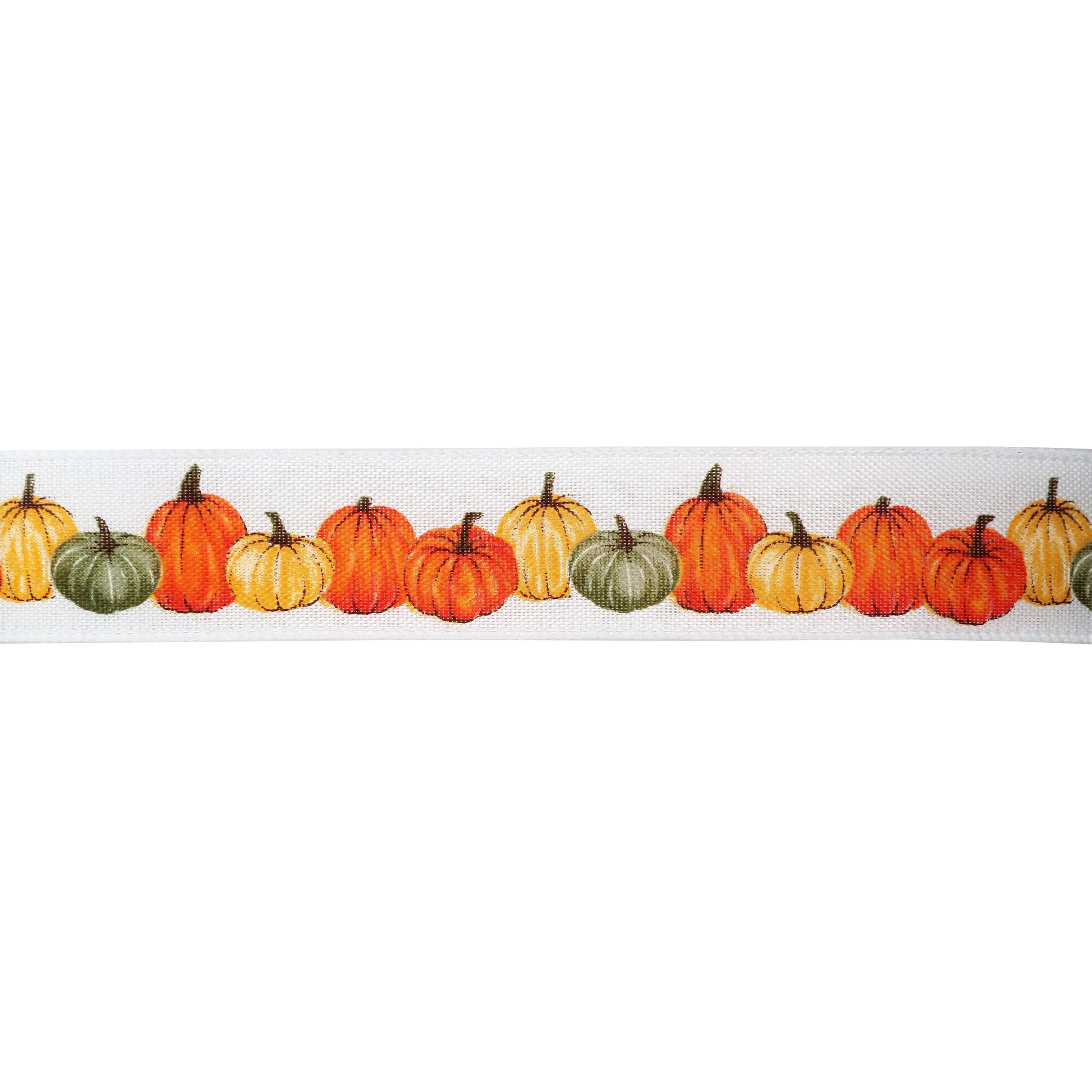 1.5&#x22; x 30ft. Colorful Pumpkins Wired Faux Linen Ribbon by Celebrate It&#xAE; Fall