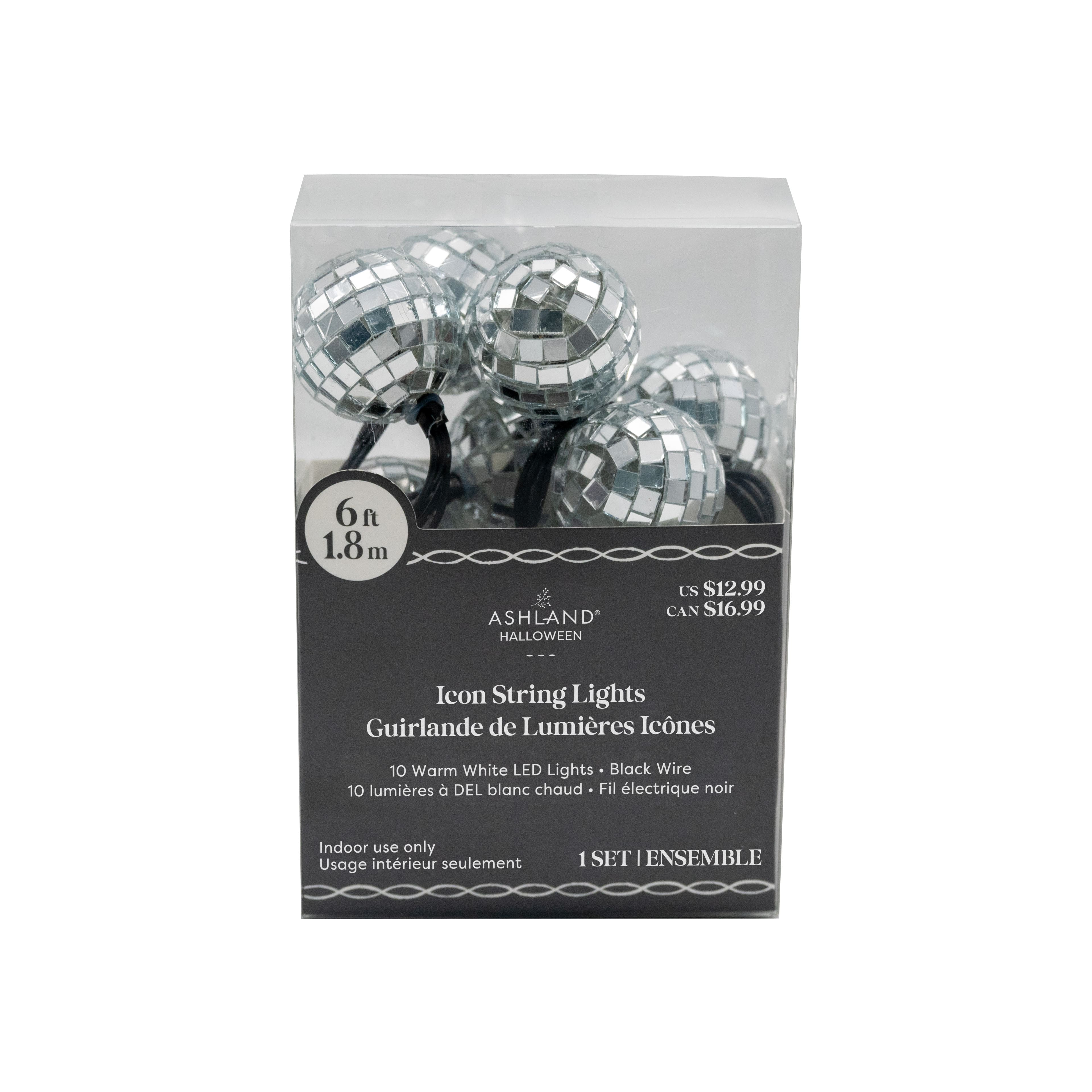 10ct. Warm White LED Silver Disco Ball Icon String Lights by Ashland&#xAE;