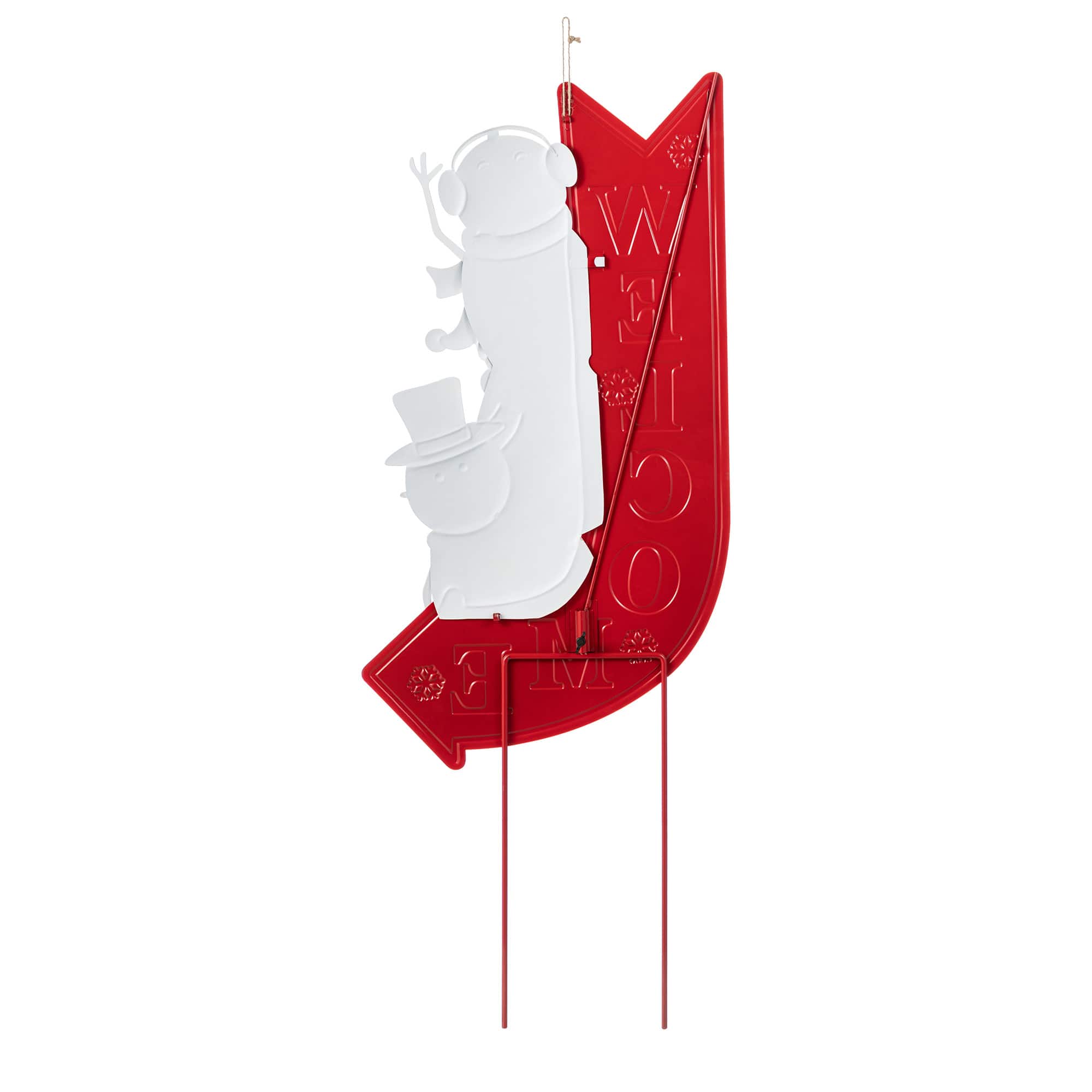 Glitzhome&#xAE; 35.75&#x22; Metal Christmas Snowmen Arrow Welcome Yard Stake