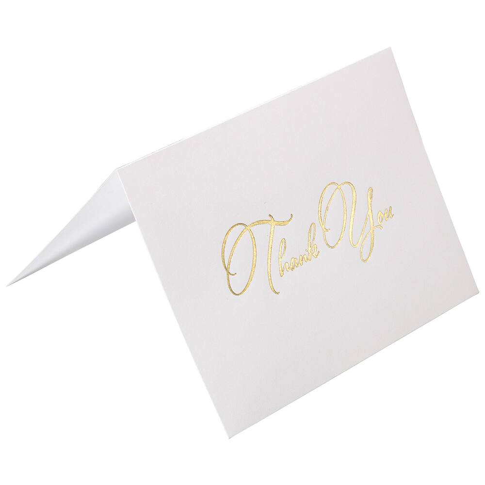 JAM Paper 4.875" x 3.375" Bright White with Gold Script Thank You Cards & Envelopes Set
