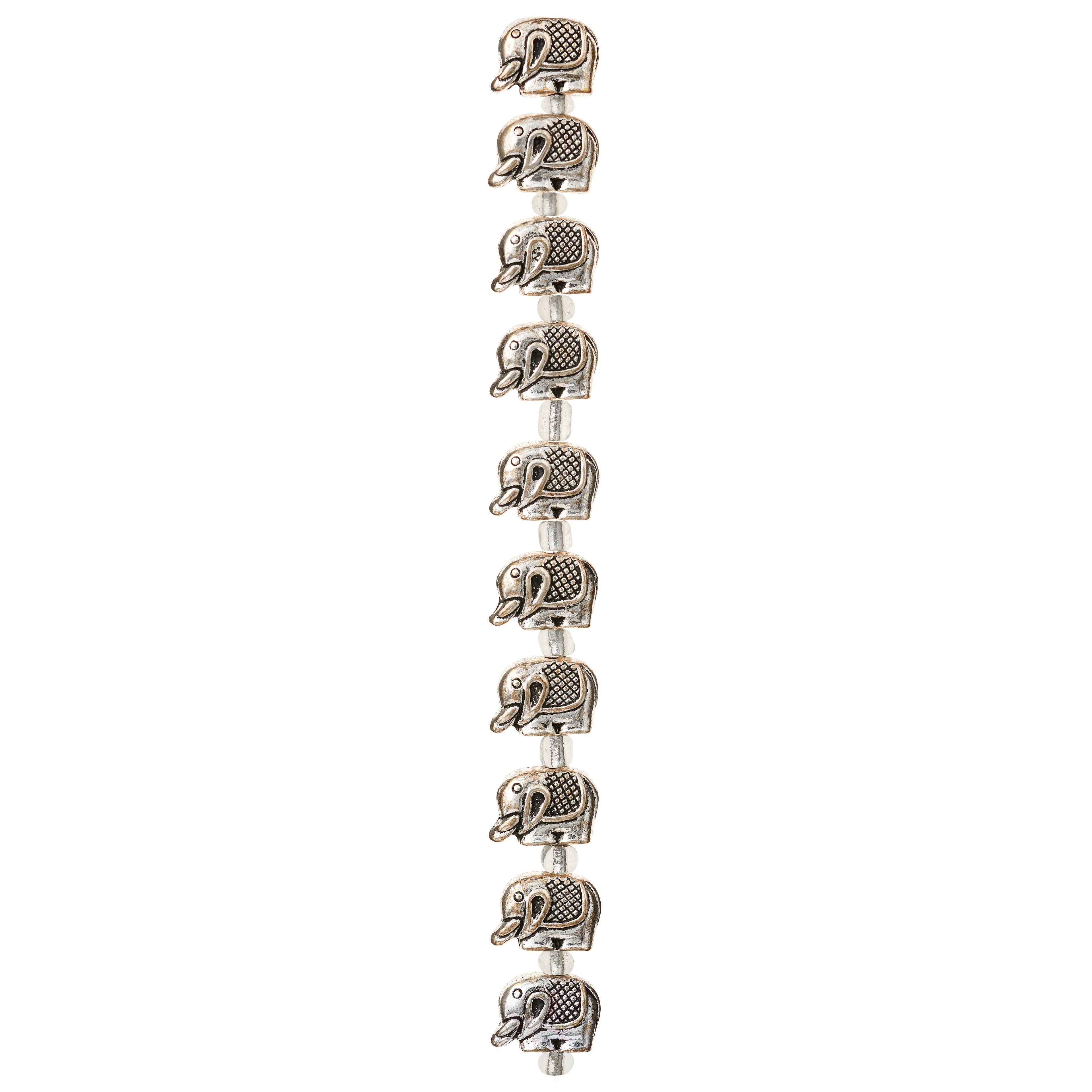 12 Pack:  Silver Metal Elephant Beads, 12mm by Bead Landing&#x2122;