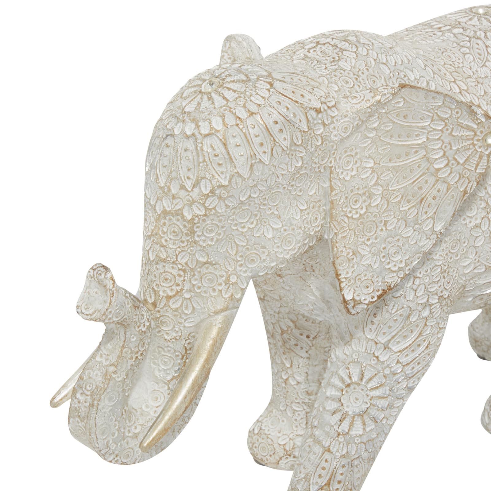 14&#x22; White Resin Eclectic Elephant Sculpture