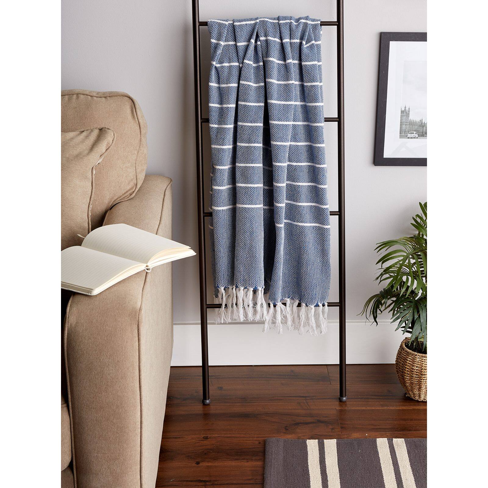 DII® French Blue & White Thin Stripe Throw
