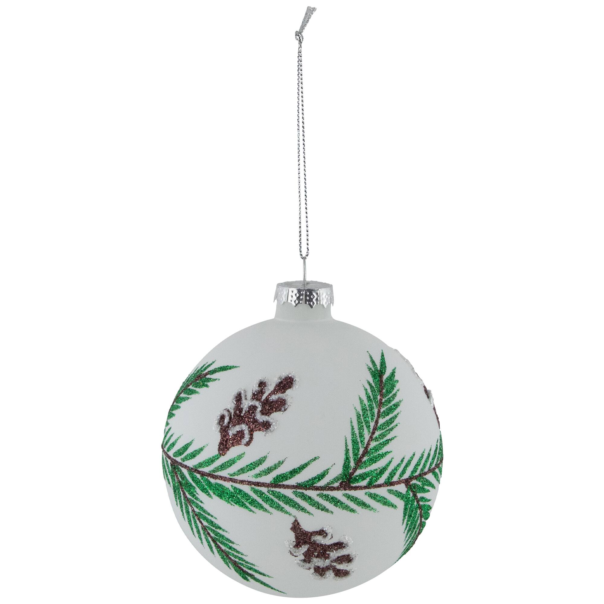 Glittered Glass Ball Christmas Ornaments with Pine Cones  - 4&#x22; (100mm) - 4ct