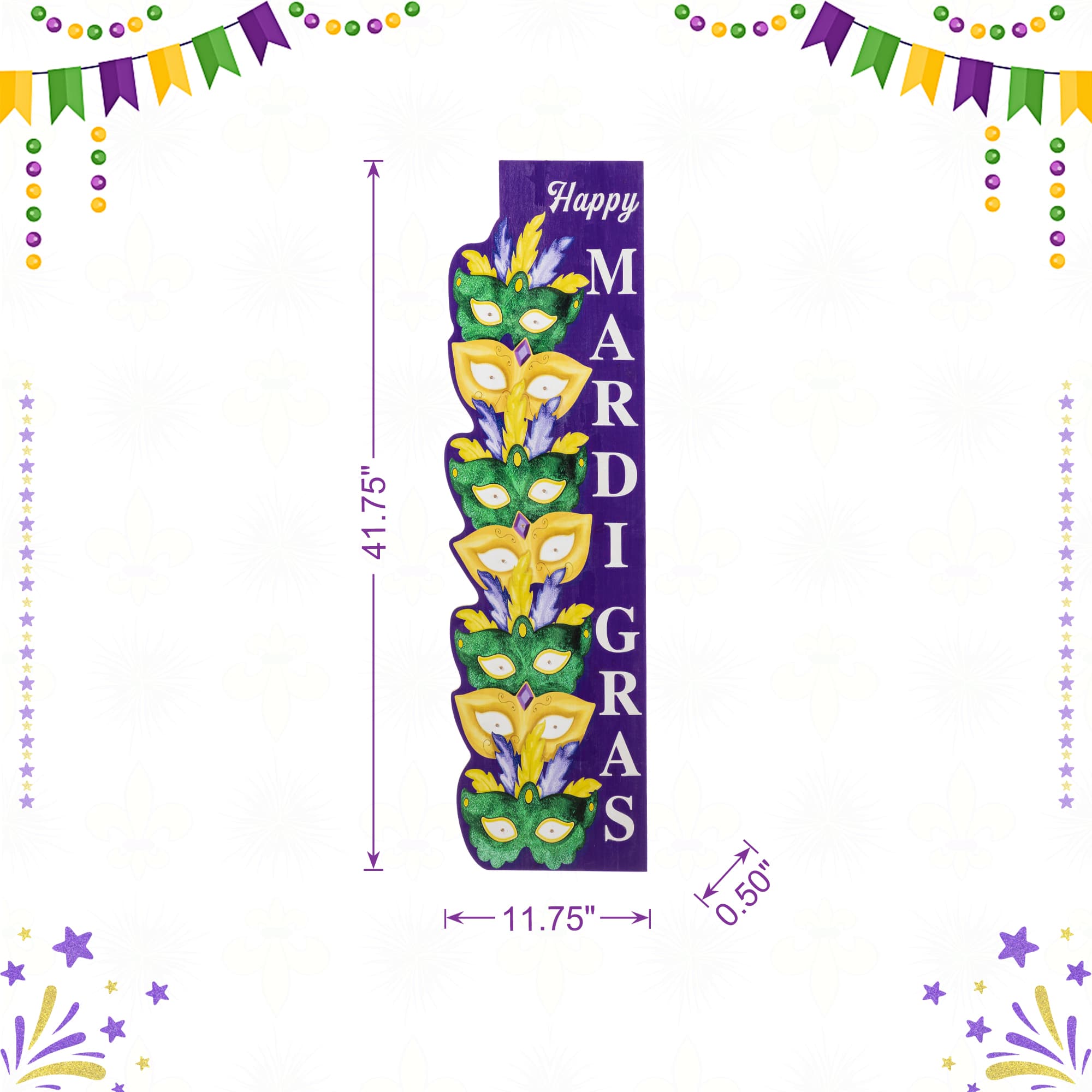 Glitzhome® 41.75" Mardi Gras Wooden Lighted Stacked Masks Porch Decor with Timer