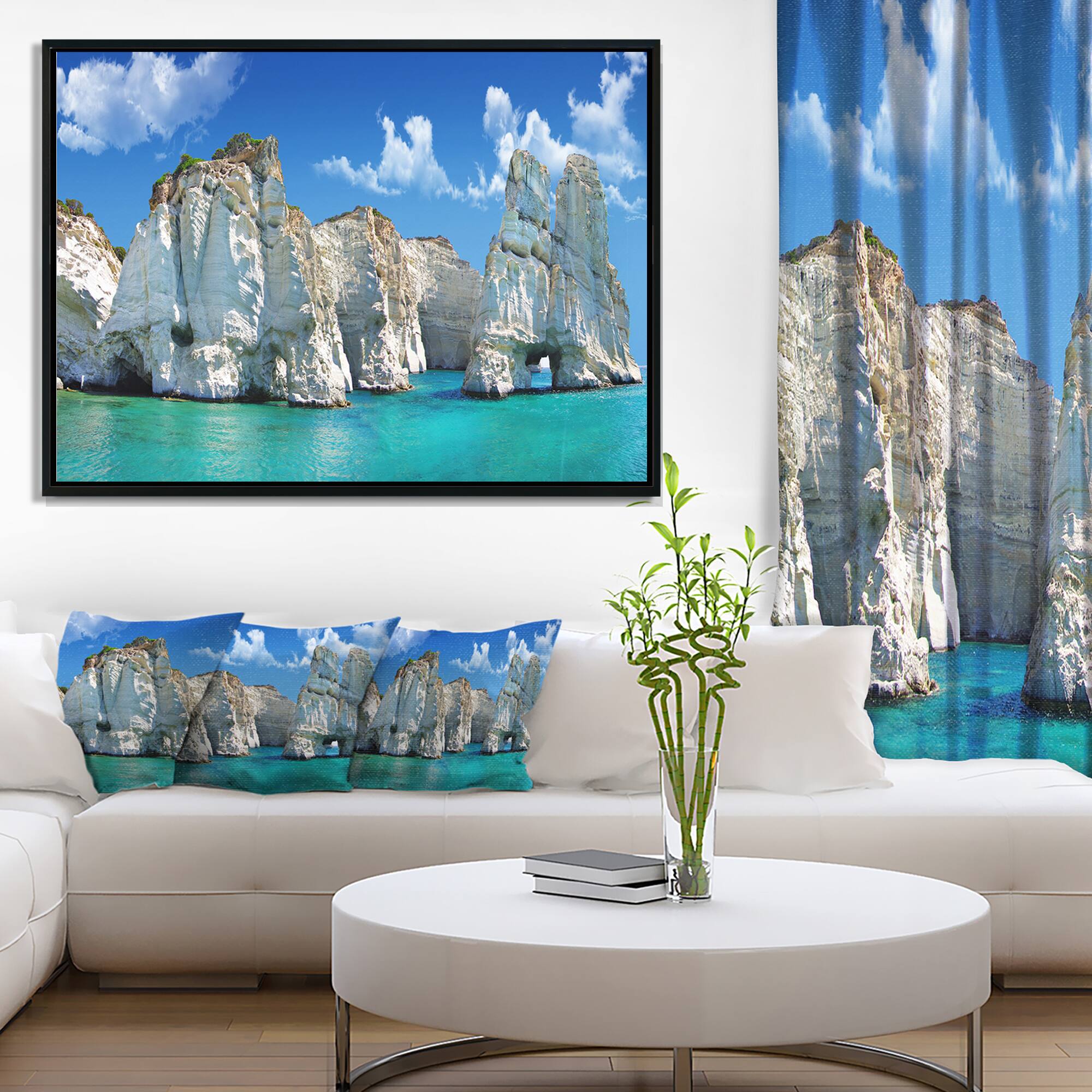Designart - Greek Holidays - Cityscape Photo Canvas Art Print in Black Frame