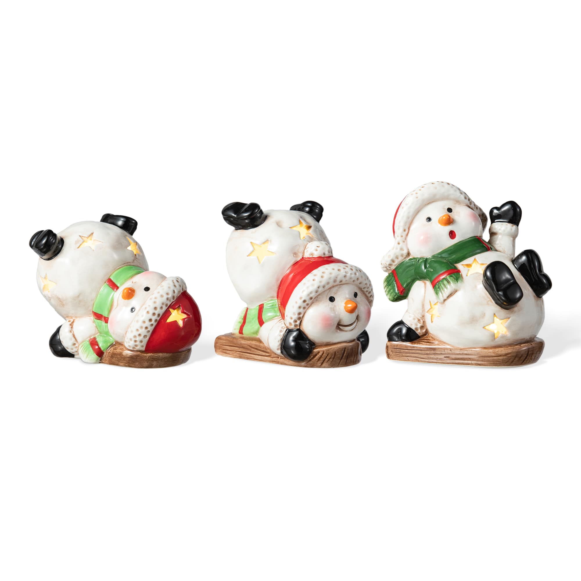 Glitzhome® Lighted Ceramic Snowman Table Décor Set