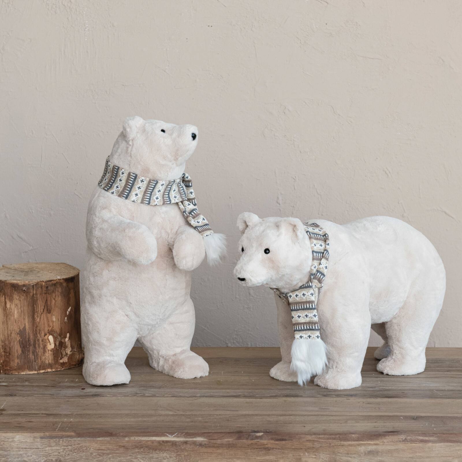 Hello Honey&#xAE; 22.75&#x22; Cream Faux Fur Standing Upright Polar Bear with Scarf
