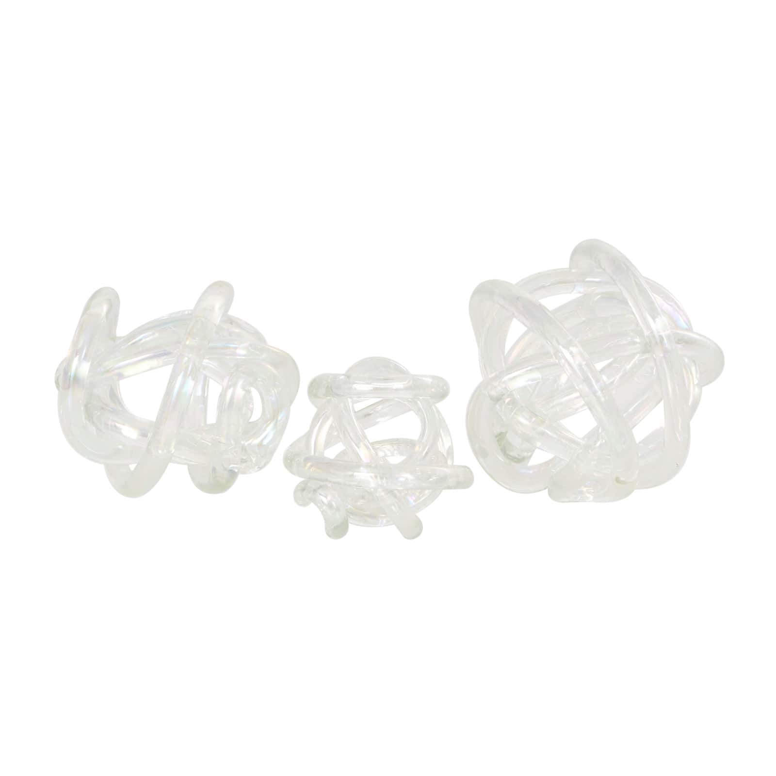Clear Glass Knotted Ball Sculpture Set