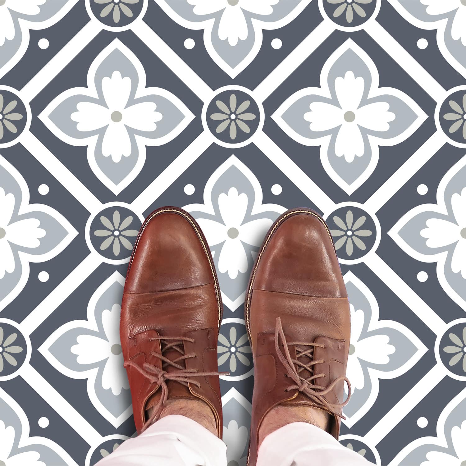 RoomMates Dublin Slate Floral Peel & Stick Floor Tile