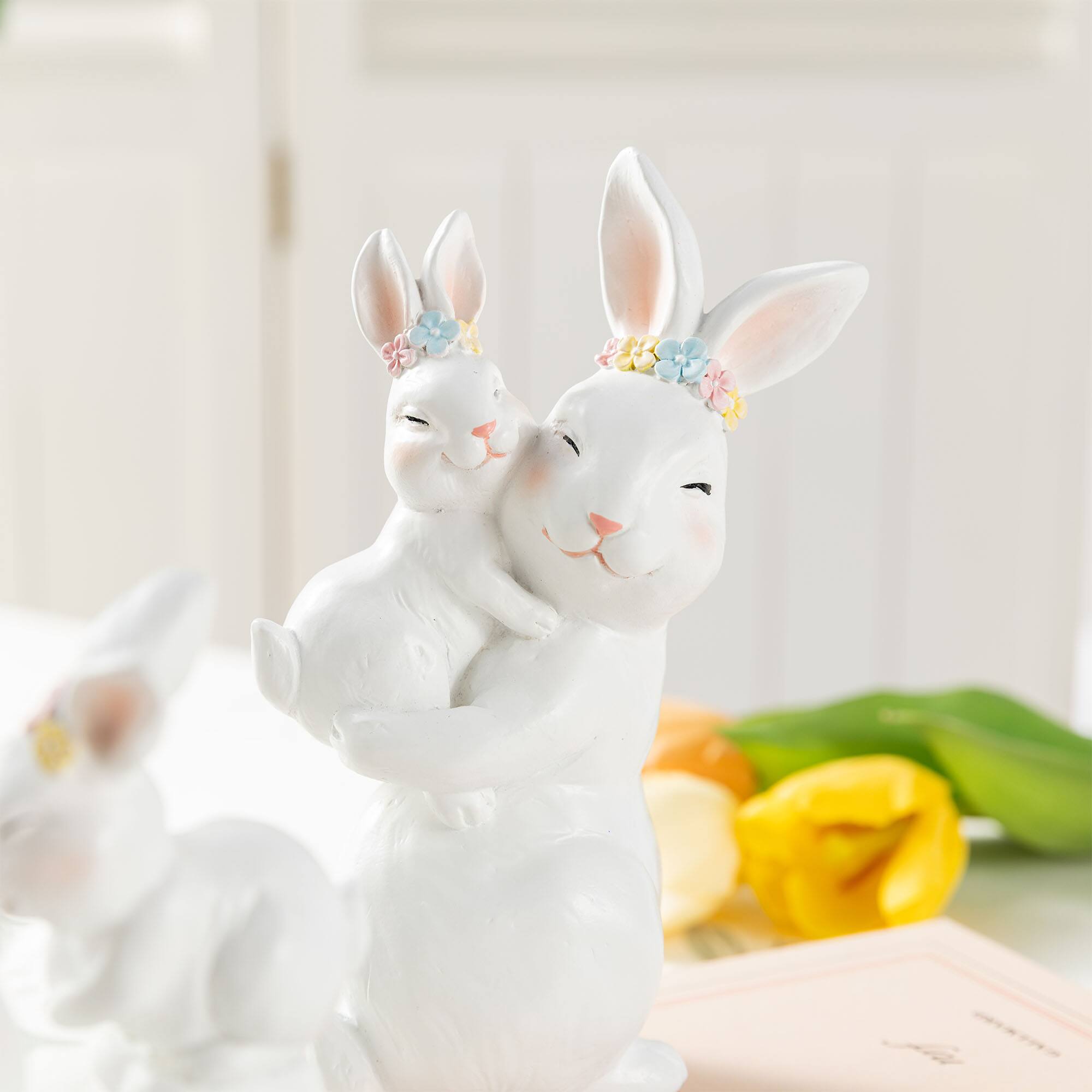 Glitzhome® Set of 2 Easter Resin Bunny Mom and Baby Table Decor