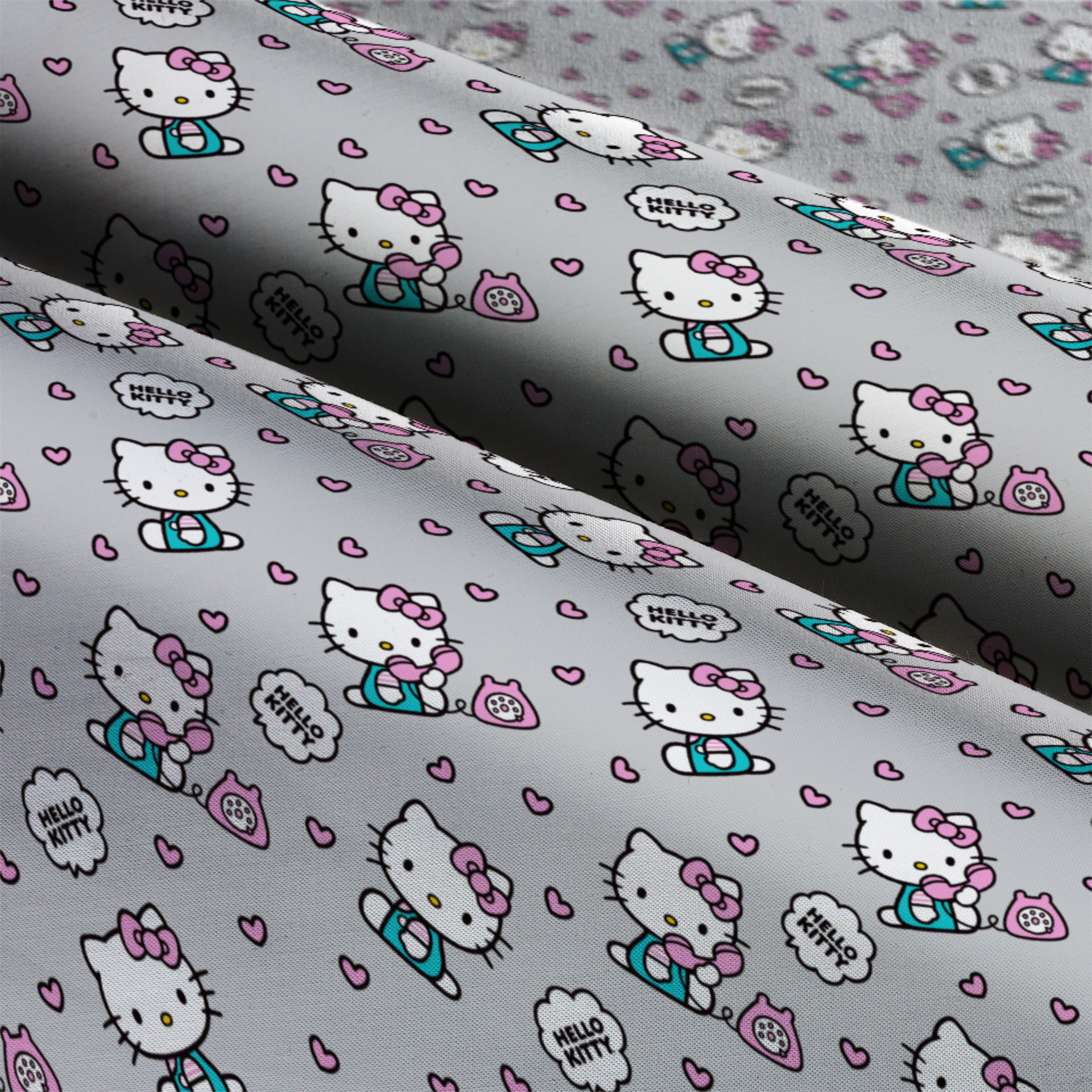 Hello Kitty&#xAE; Gray Phone Hearts Cotton Fabric