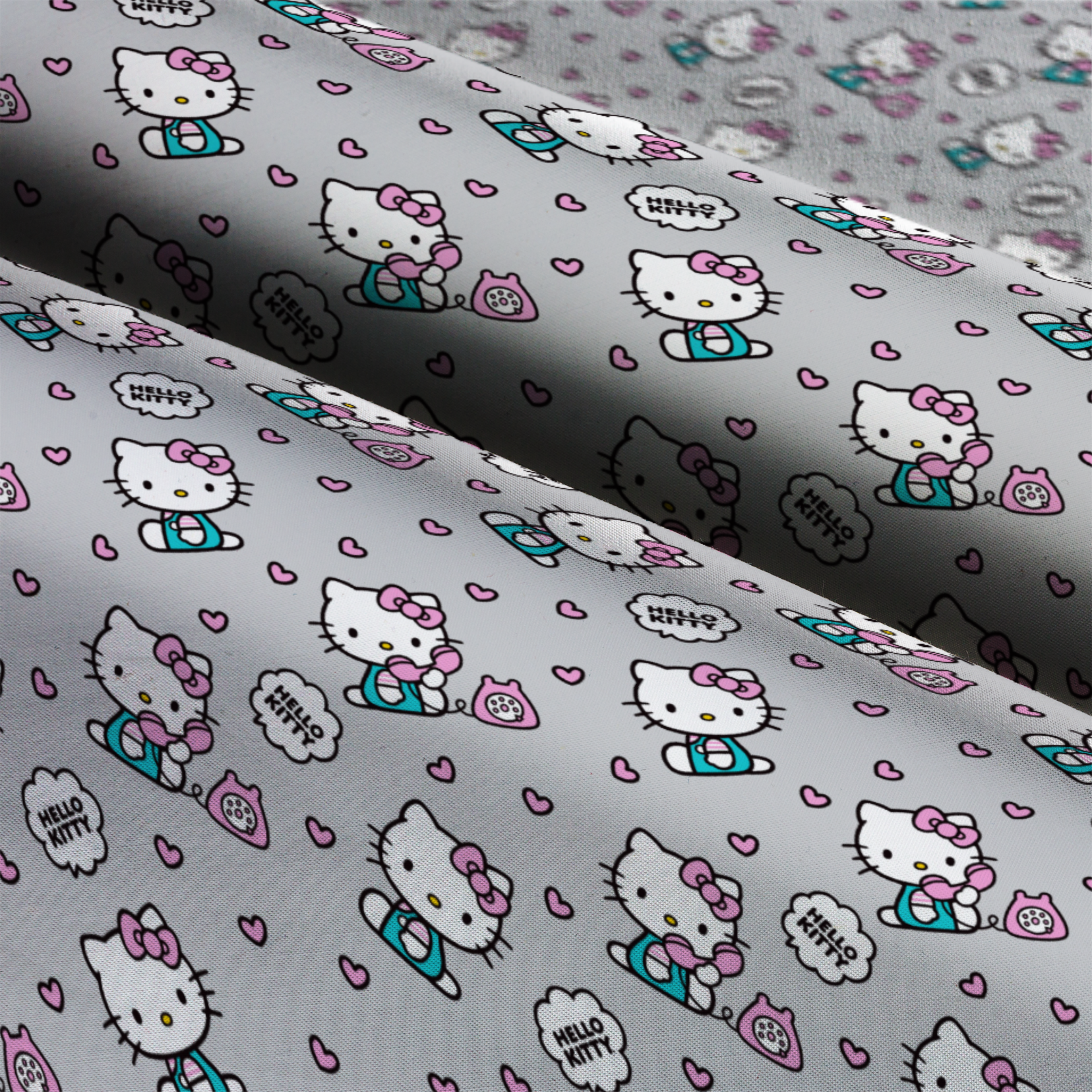 Hello Kitty® Gray Phone Hearts Cotton Fabric