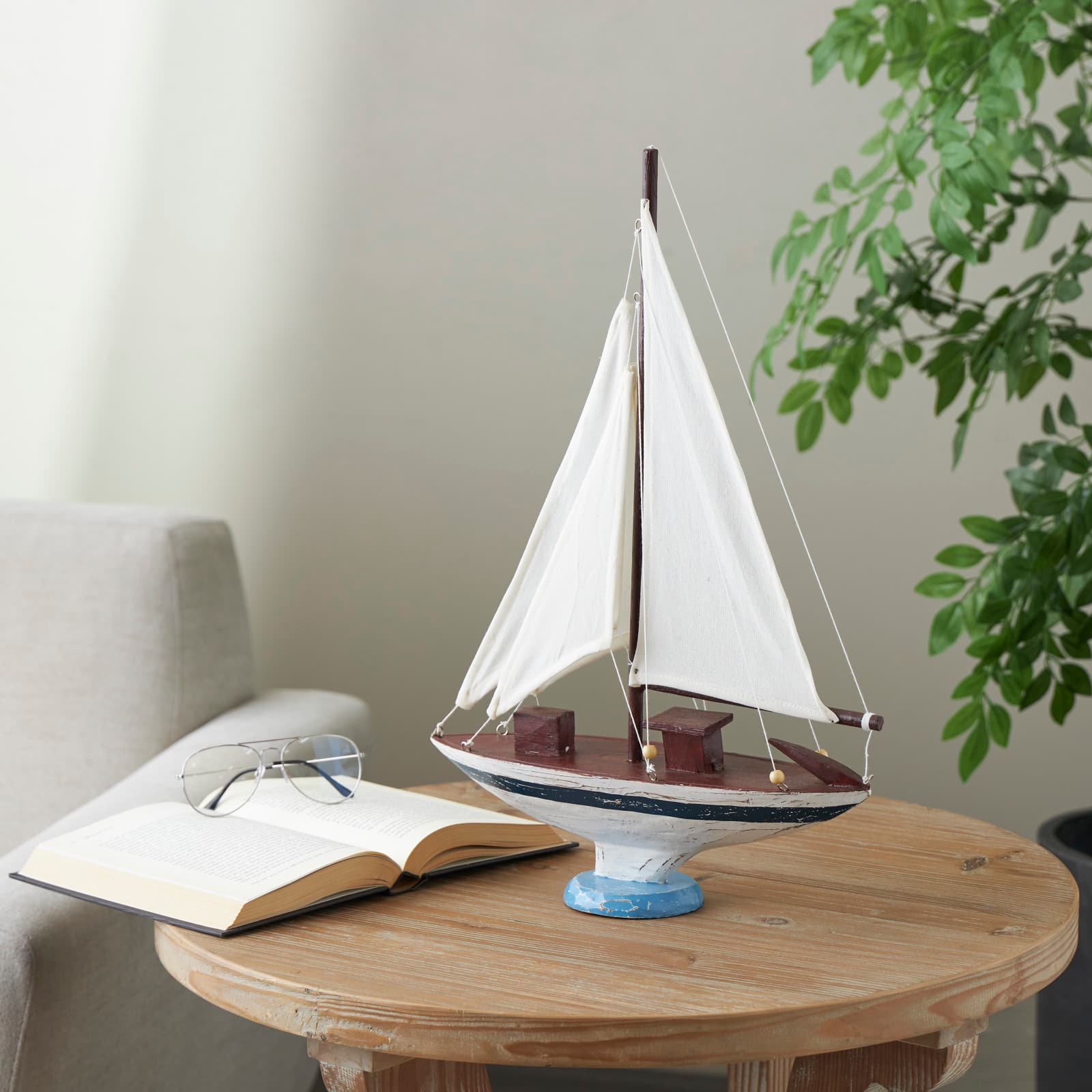 21" White Distressed Sail Boat Sculpture