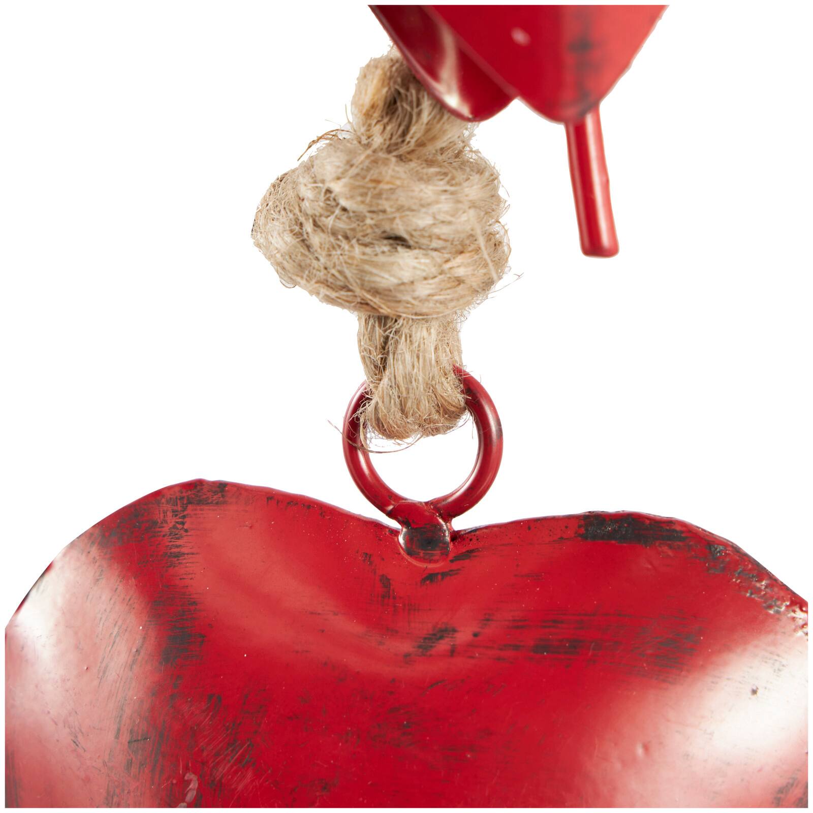 Red Metal Heart Tibetan Inspired Decorative Cow Bells with Jute Hanging Rope