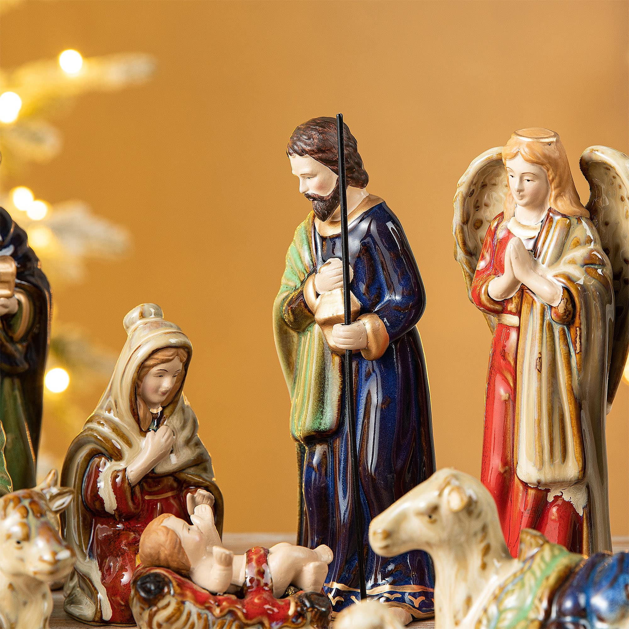 Glitzhome&#xAE; Multicolor Ceramic Nativity Figurine Set