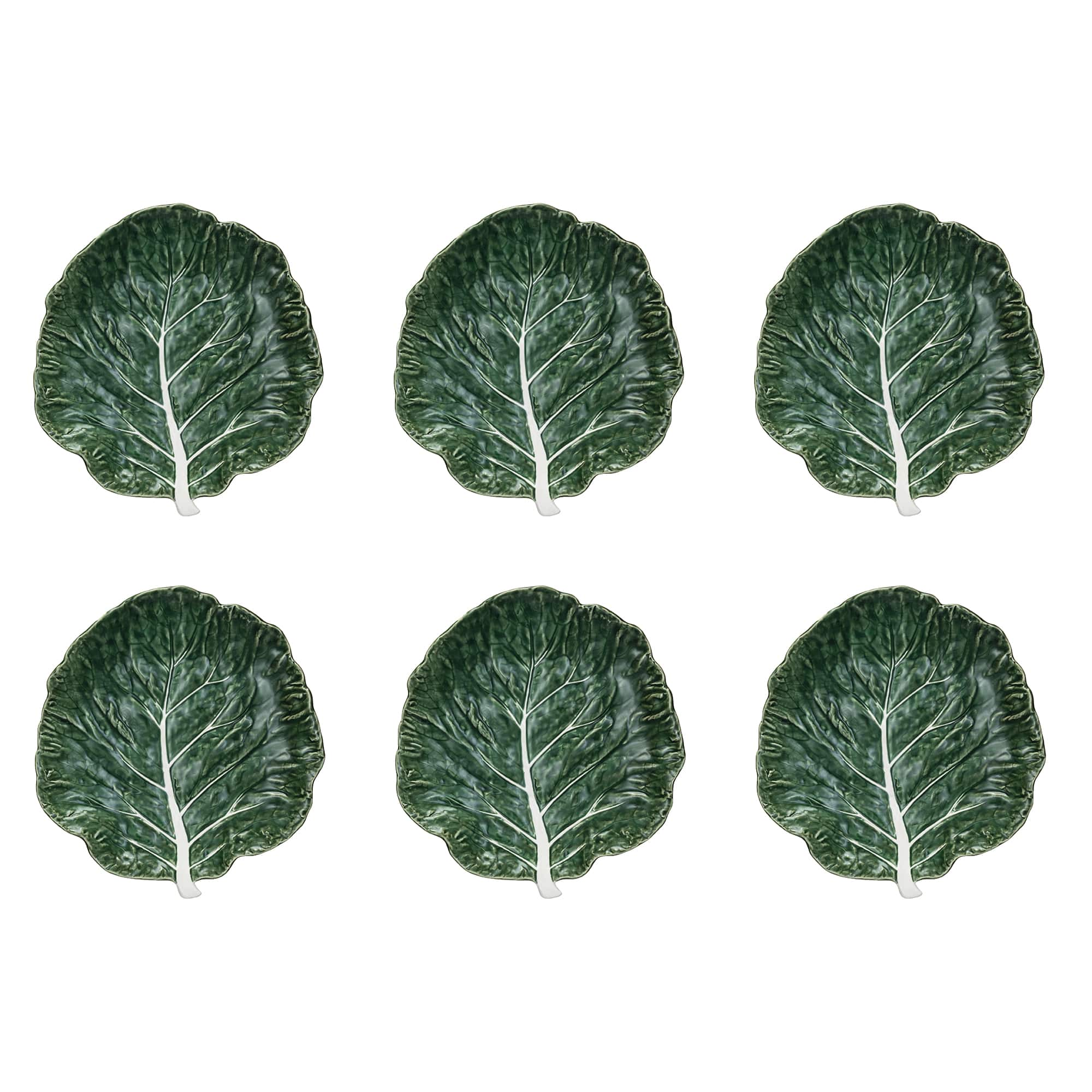 9&#x22; Green Hand-Painted Embossed Stoneware Cabbage Plates, 6ct.