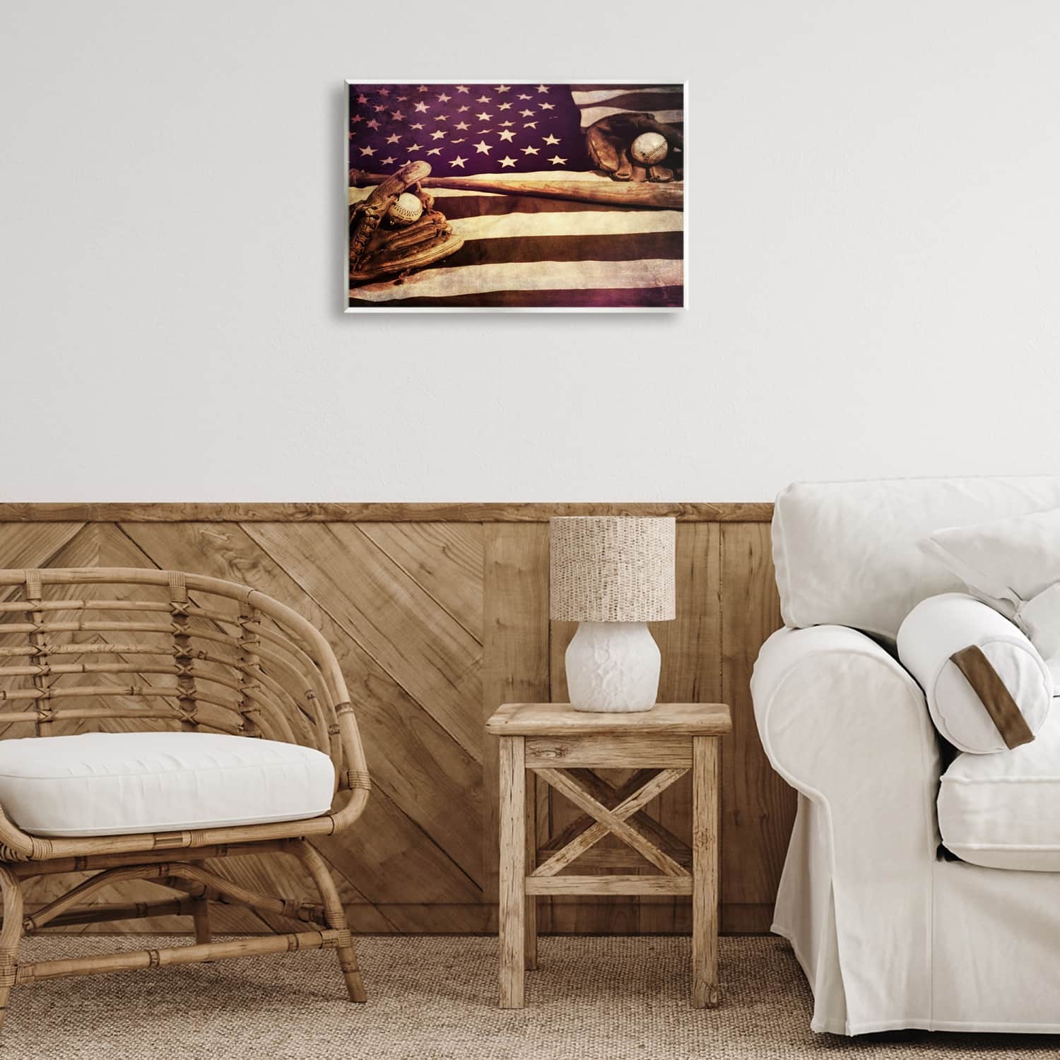 Stupell Industries American Flag Stripes Stars Baseball Mitt Sports Motif Wall Plaque Art
