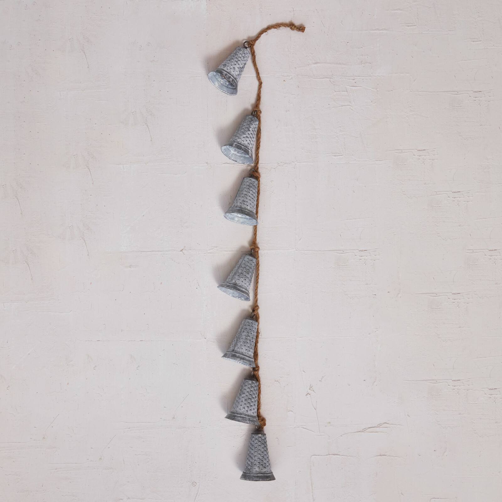 Hello Honey&#xAE; 36.25&#x22; Silver Hanging Galvanized Metal Bells on Jute Rope