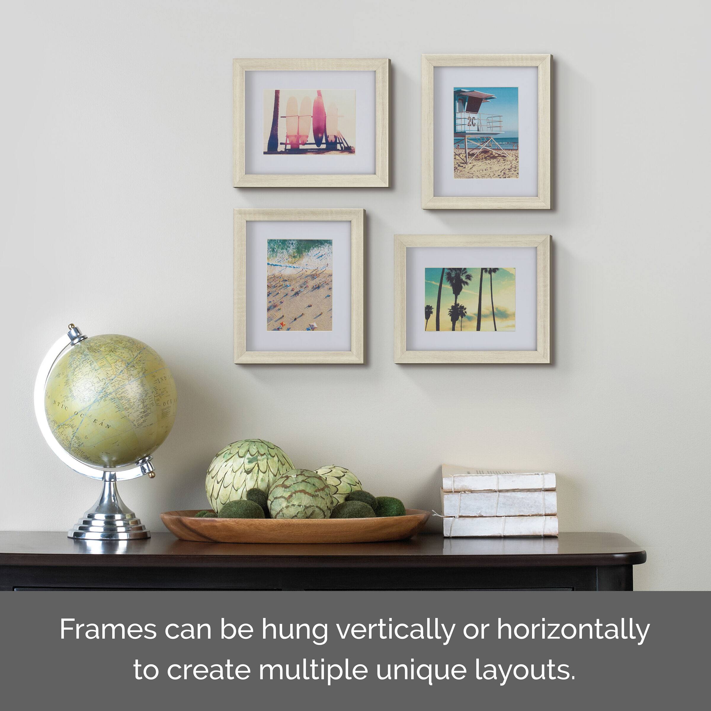 Melannco 4 Pack White Woodgrain 5" x 7" Wall Frames with Mat