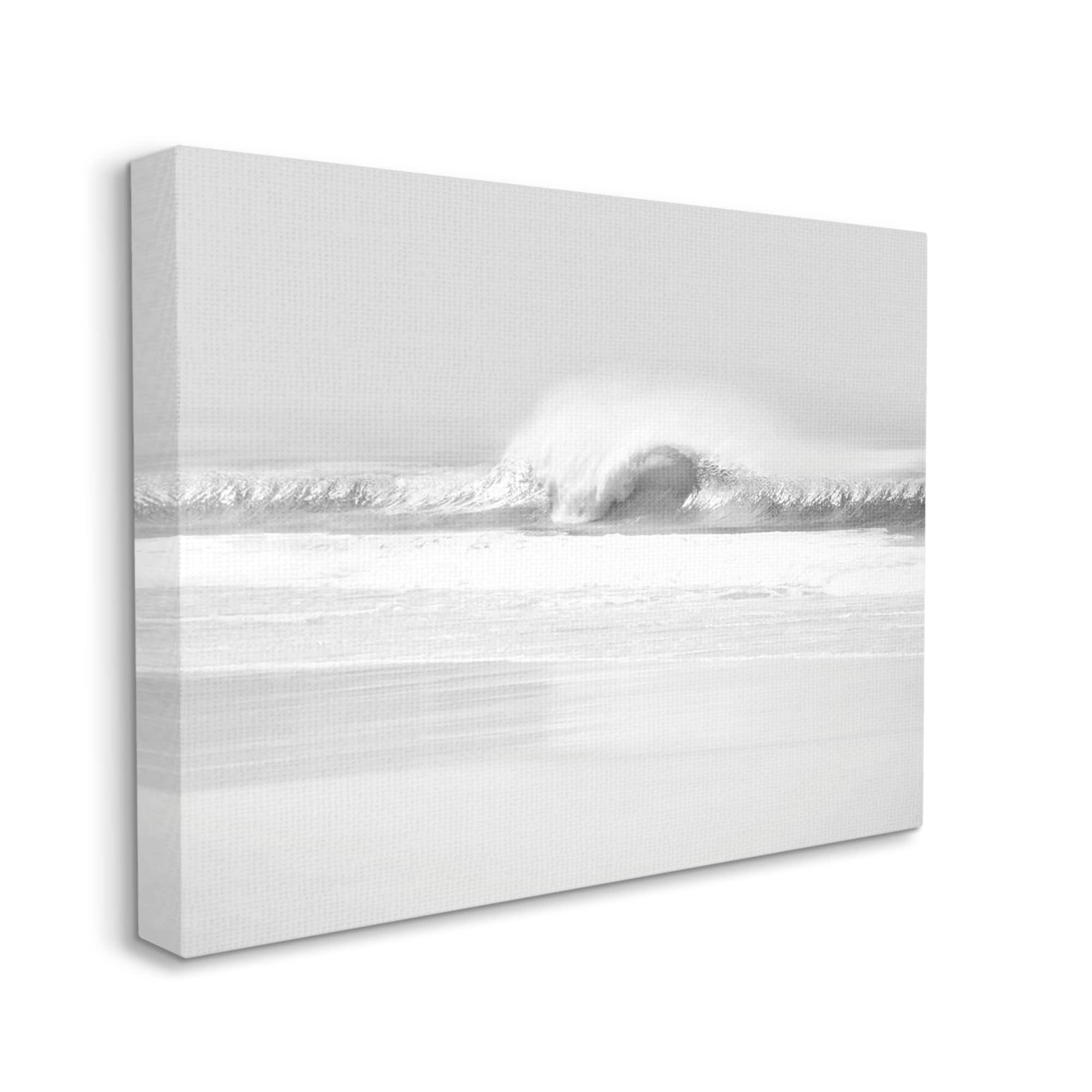 Stupell Industries Waves Crashing onto Beach Black and White Canvas Wall Art