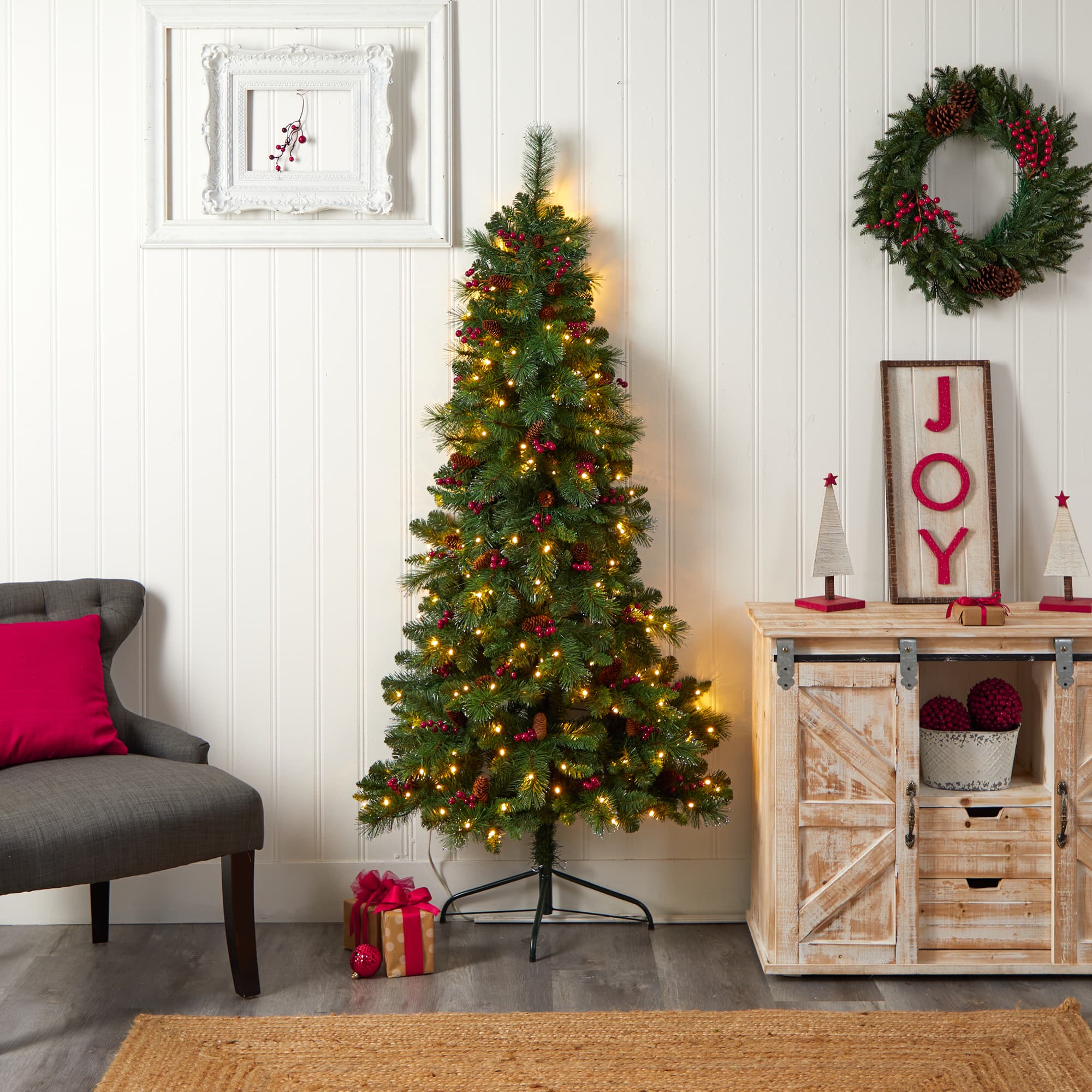 6ft. Pre-Lit Flat Back Montreal Mountain Pine Artificial Christmas Tree, White LED Lights