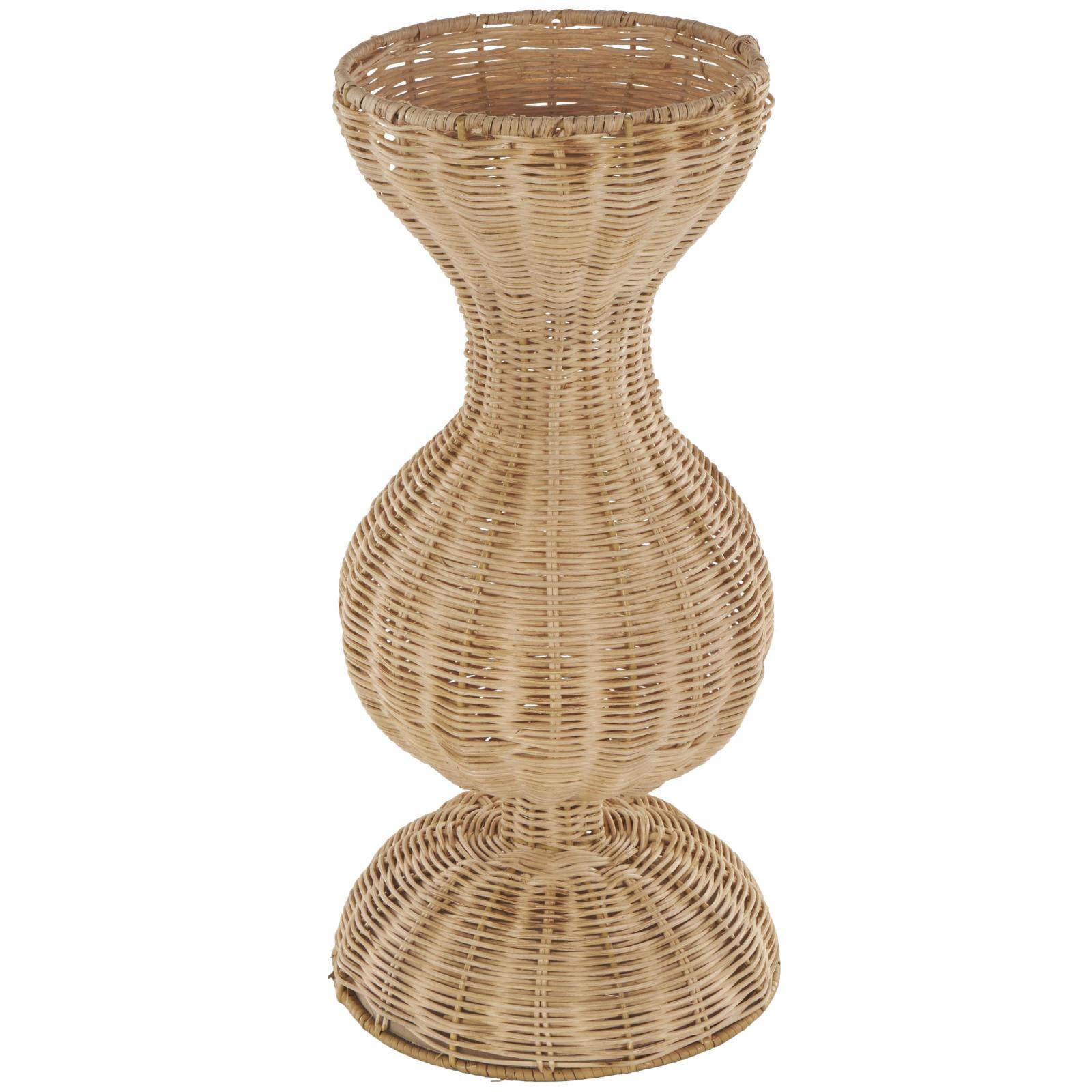16.25" Brown Rattan Hourglass Vase with Dome Base