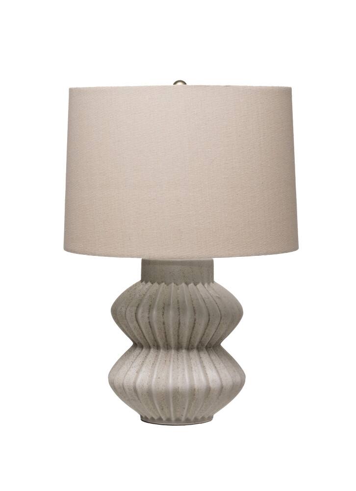 Hello Honey&#xAE; 22&#x22; Distressed White Finish Fluted Terracotta Table Lamp with Linen Shade
