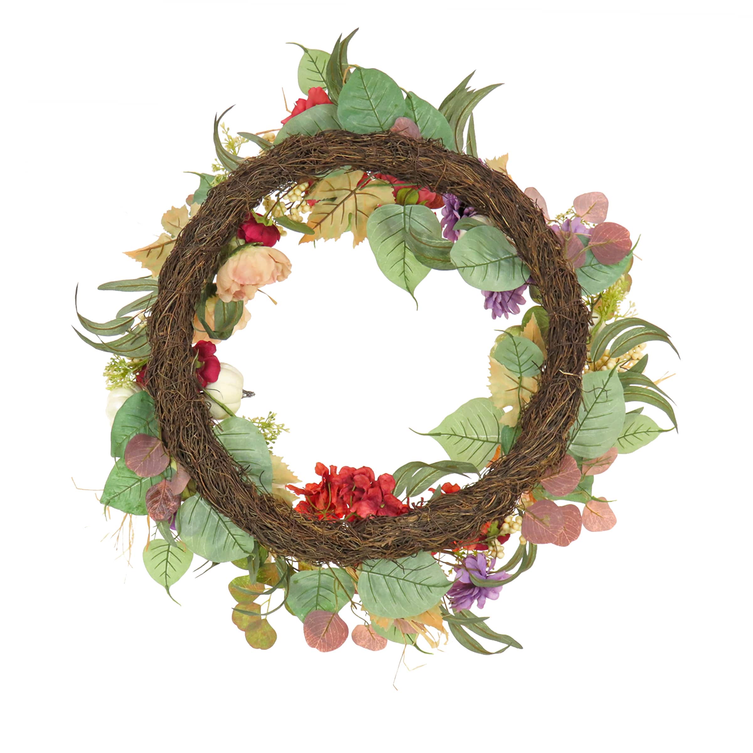 30&#x22; Harvest Serenity Mixed Flower &#x26; Pumpkin Wreath