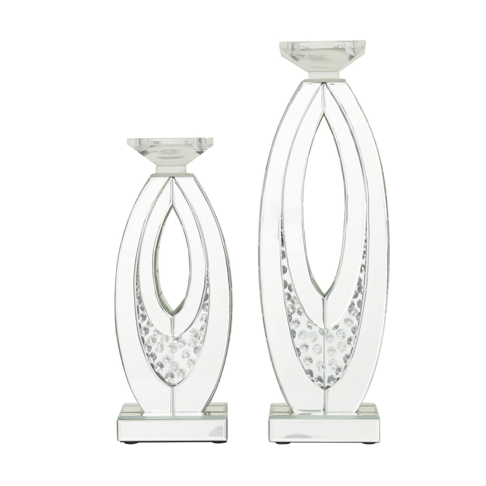 Set of 2 Clear MDF Glam Candle Holder, 17" x 6" x 4"