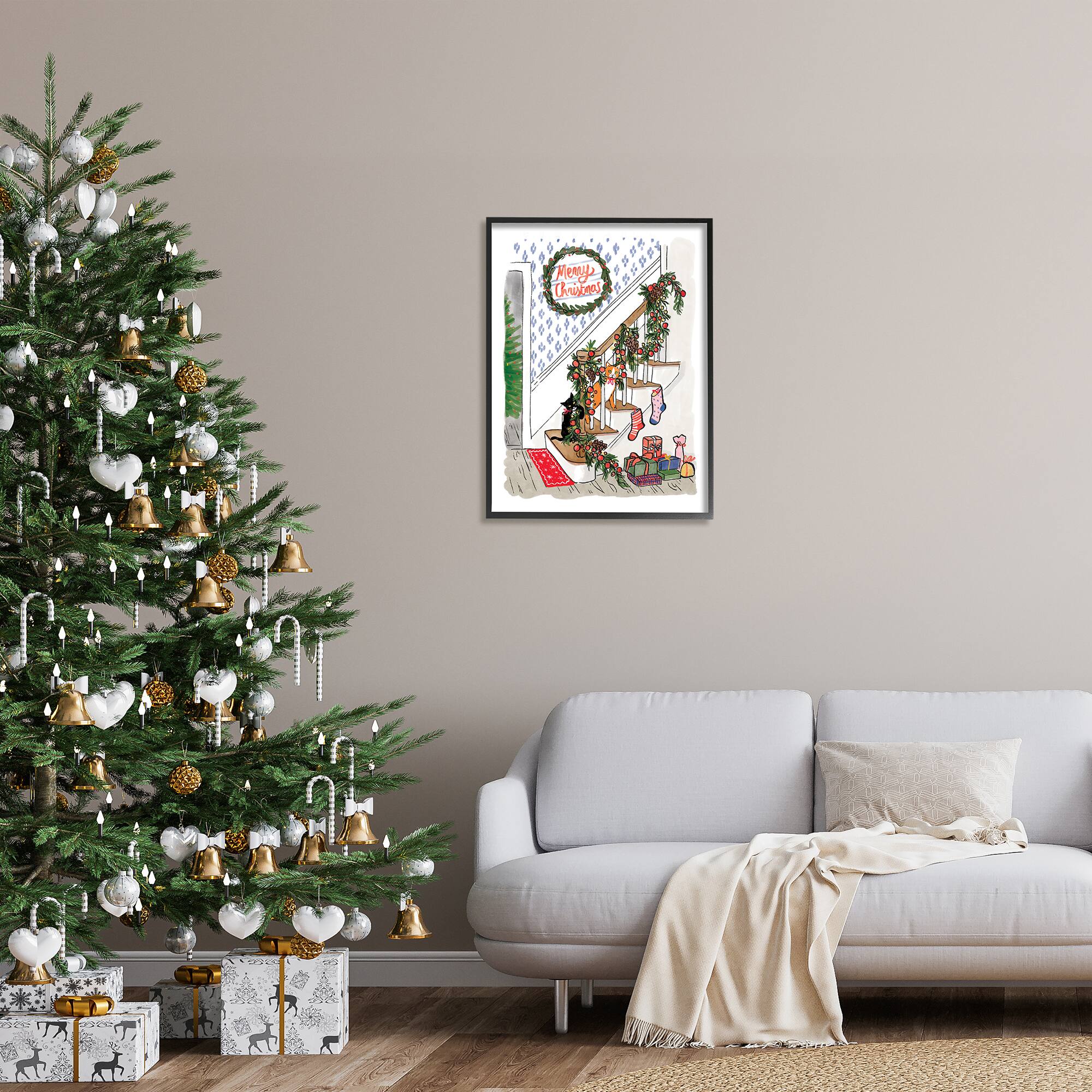 Stupell Industries Merry Christmas Holiday Stairway Framed Giclee Art