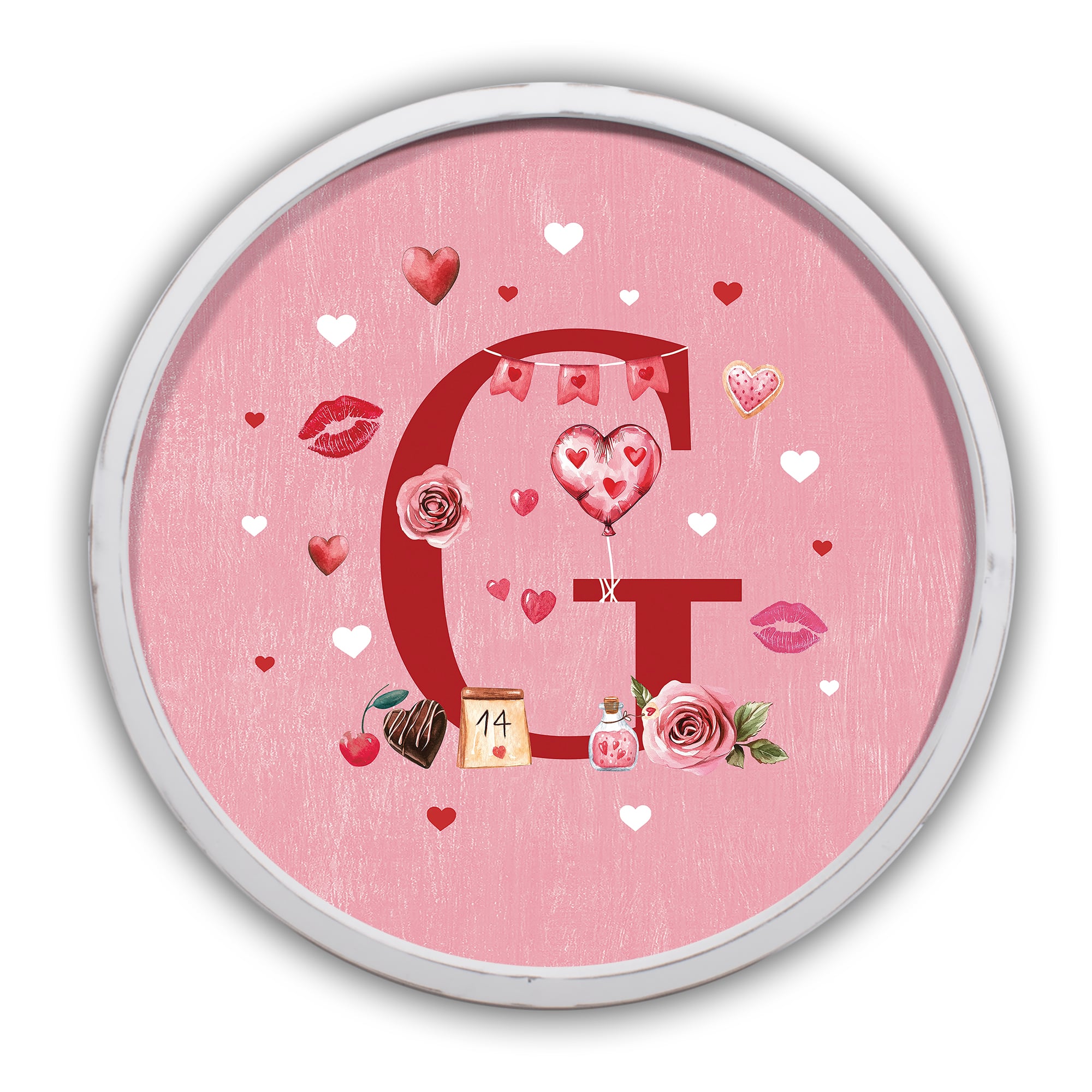 20" Valentine Things White Framed Round Monogram Print