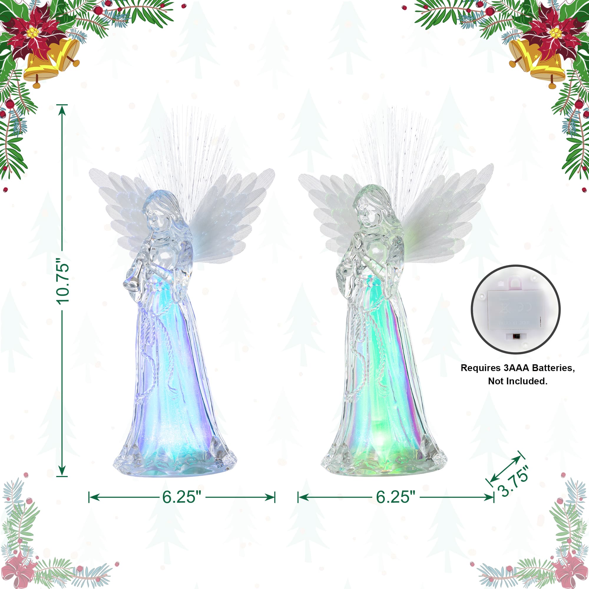 Glitzhome&#xAE; 10.75&#x22; Christmas Lighted Acrylic Color Changing Tabletop Angel Figurine Set
