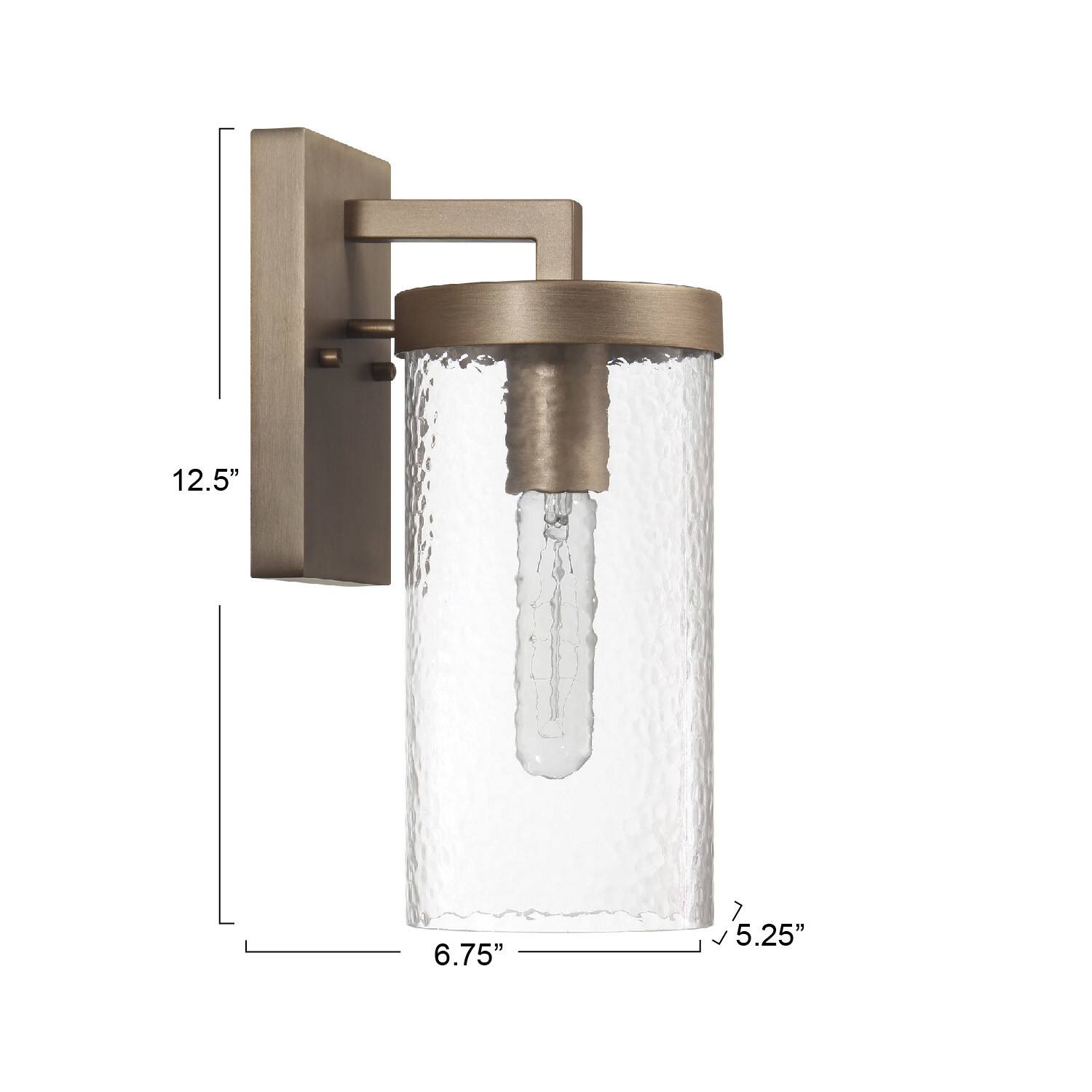 Hello Honey® Aria Tuscan Gold Cylindrical Textured Water Glass & Metal Wall Mounted Outdoor Light