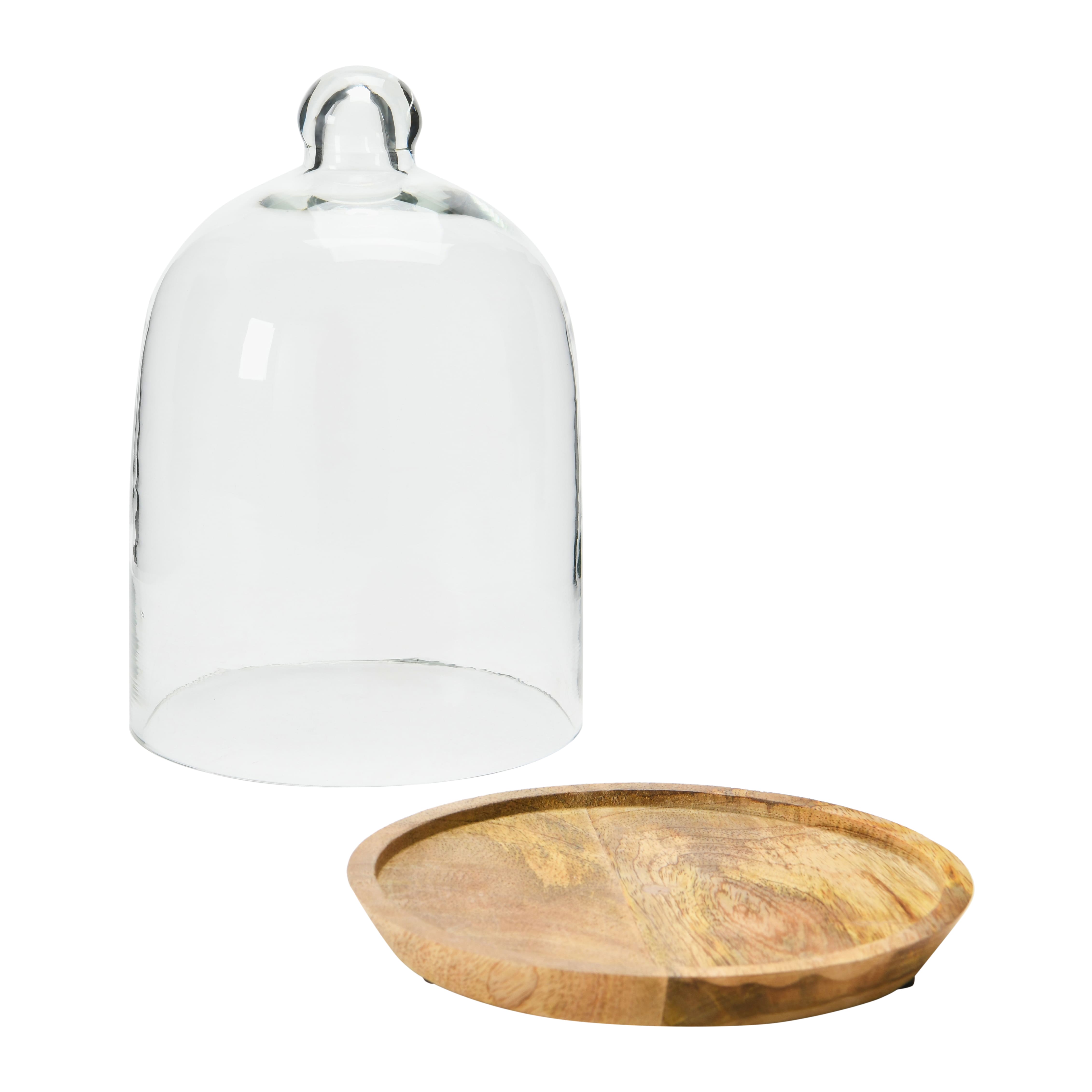 Hello Honey® 8.7" Glass Cloche with Mango Wood Base
