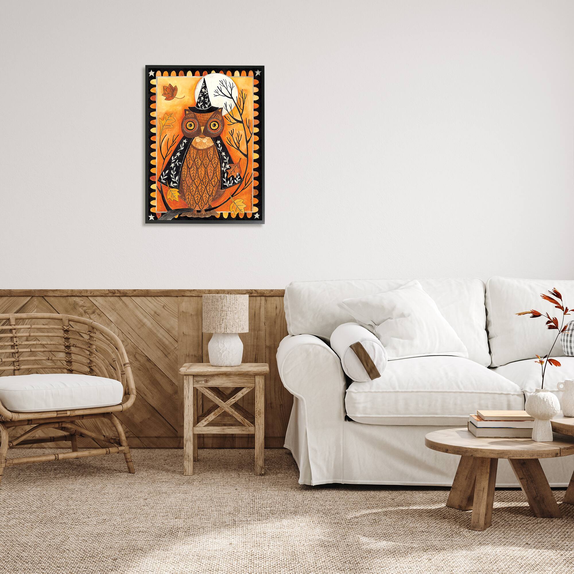 Stupell Industries Seasonal Autumn Owl Moonlit Night Framed Giclee Art