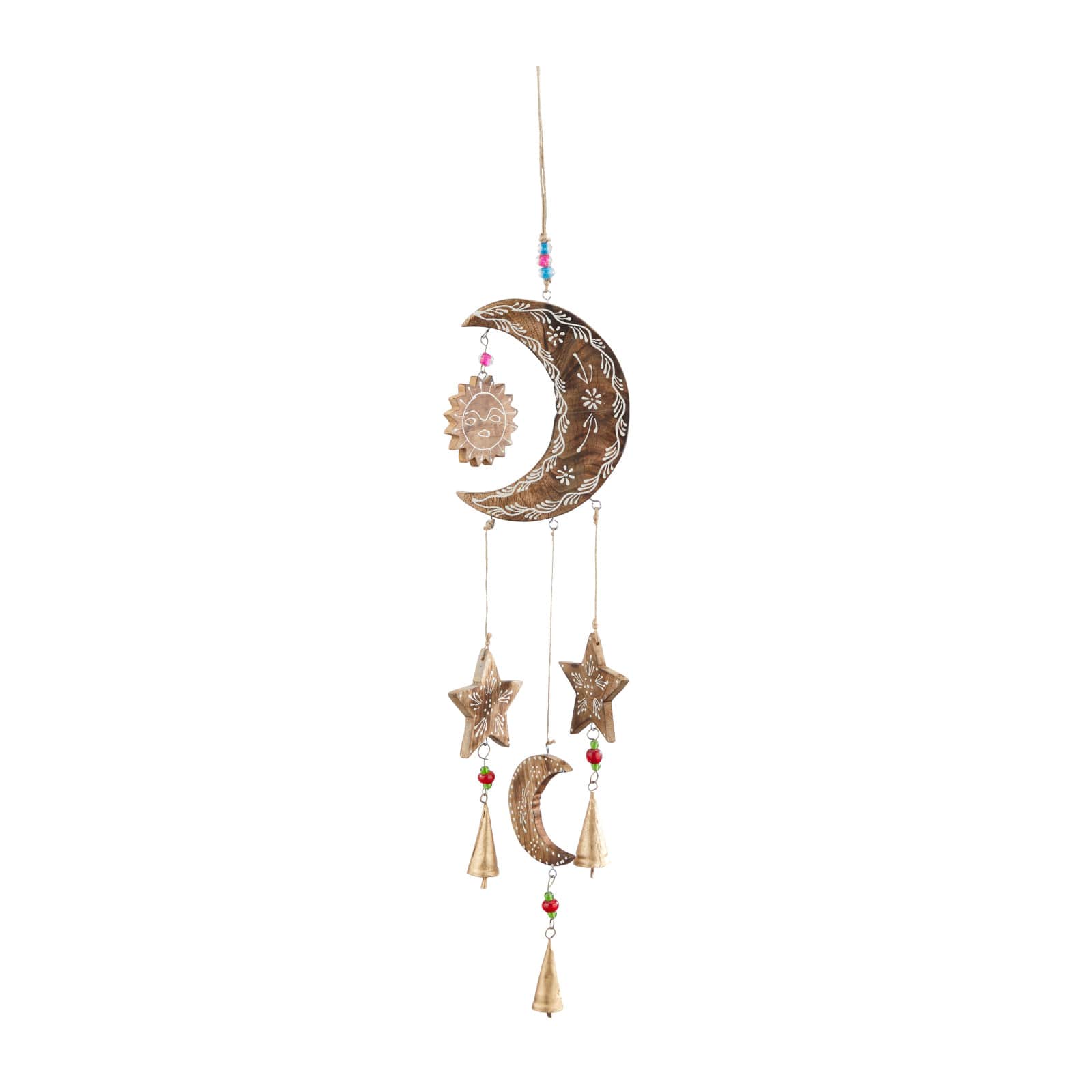 Gold Mango Wood Eclectic Style Windchime, 7" x 1" x 27"