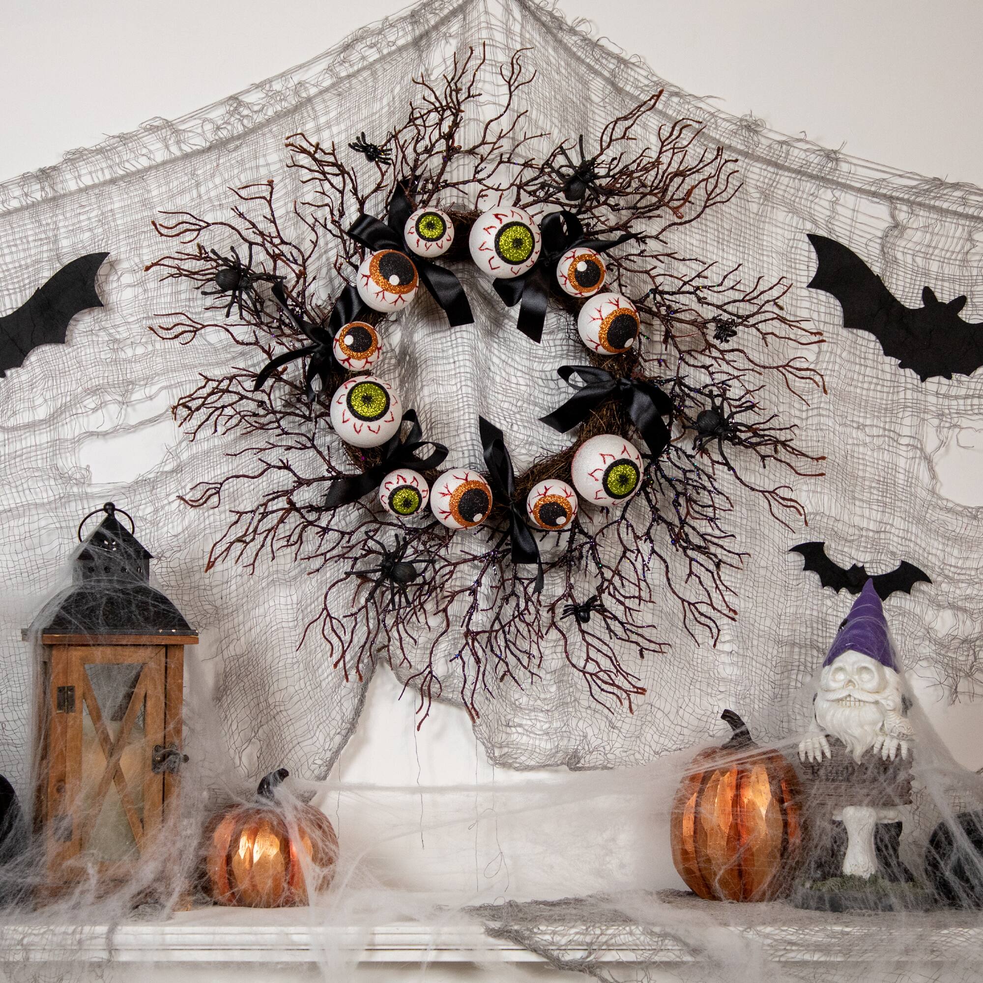 24'' Unlit Eyeballs and Spiders Halloween Twig Wreath