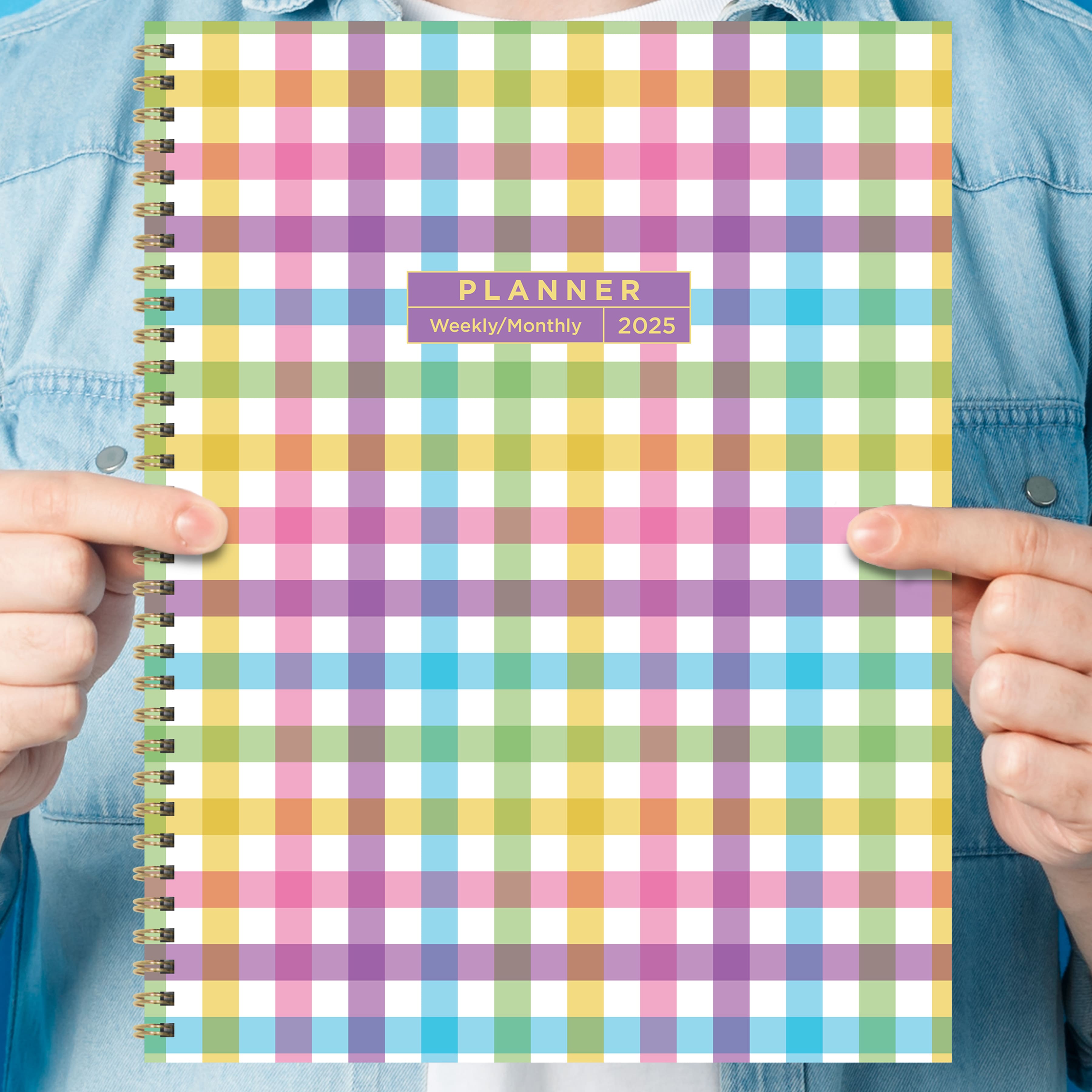 TF Publishing 2025 Large Madras Plaid Weekly Monthly Spiral Planner