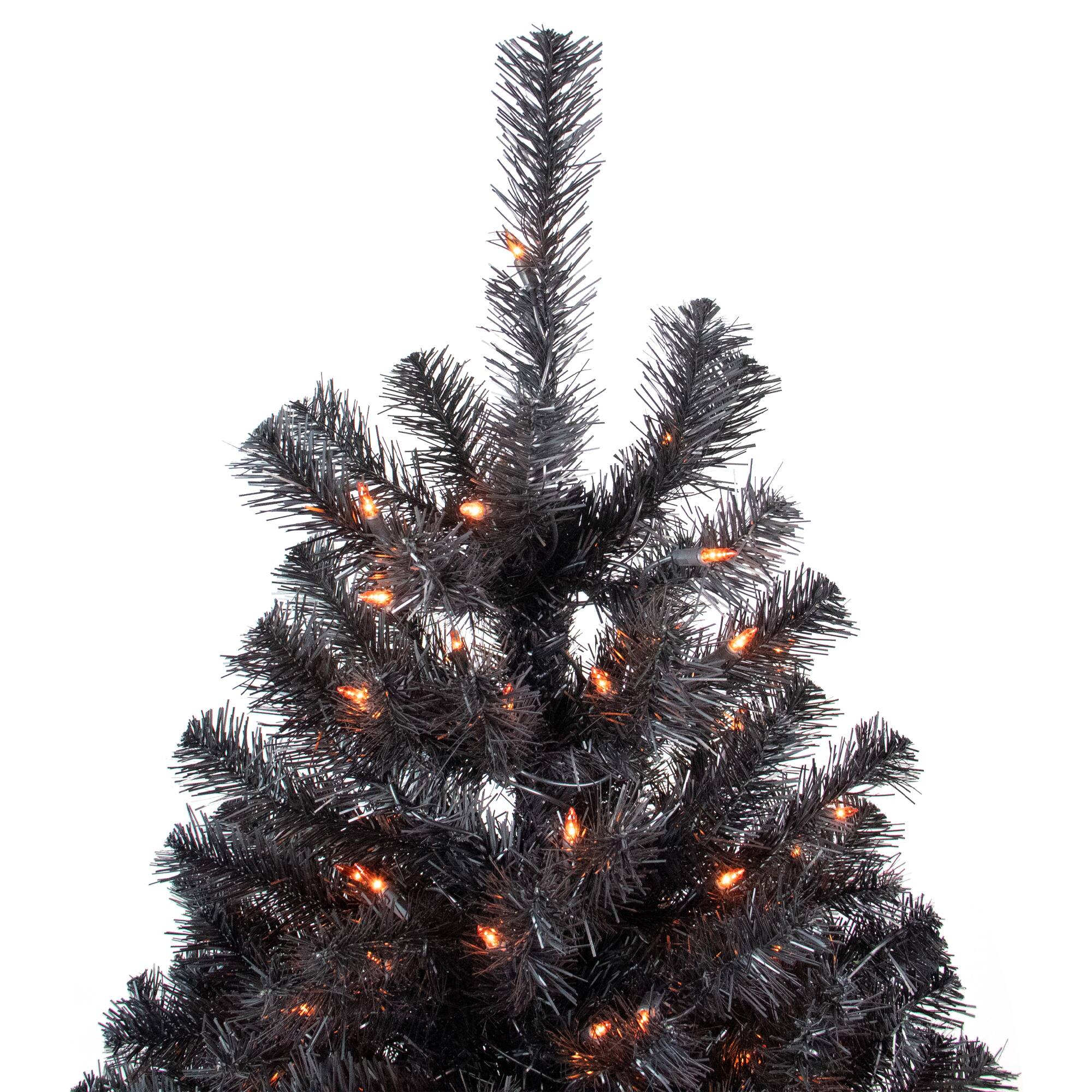 4ft. Pre-Lit Black Noble Spruce Artificial Halloween Tree, Orange Lights
