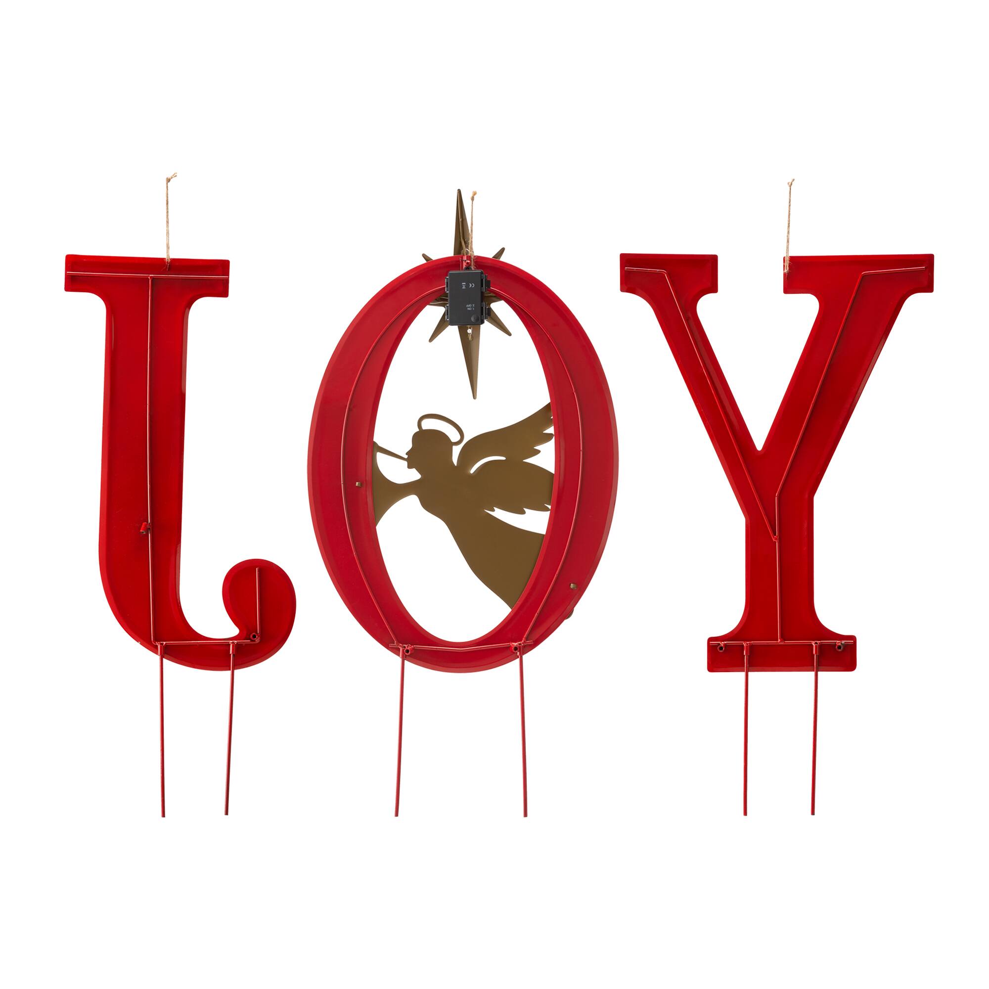 Glitzhome&#xAE; 3.5ft. LED Metal Joy Angel Yard Stake Set with Timer